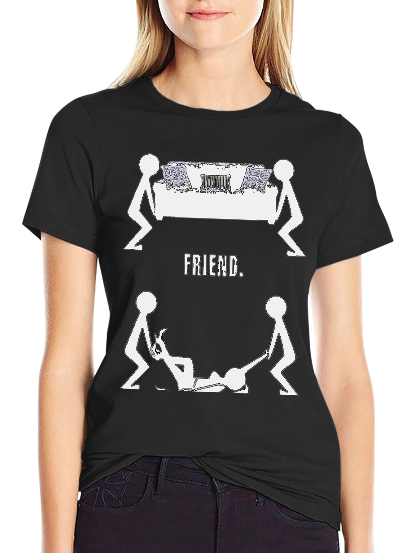 Black Funny FRIEND. Graphic Tee - Black Cotton view 2