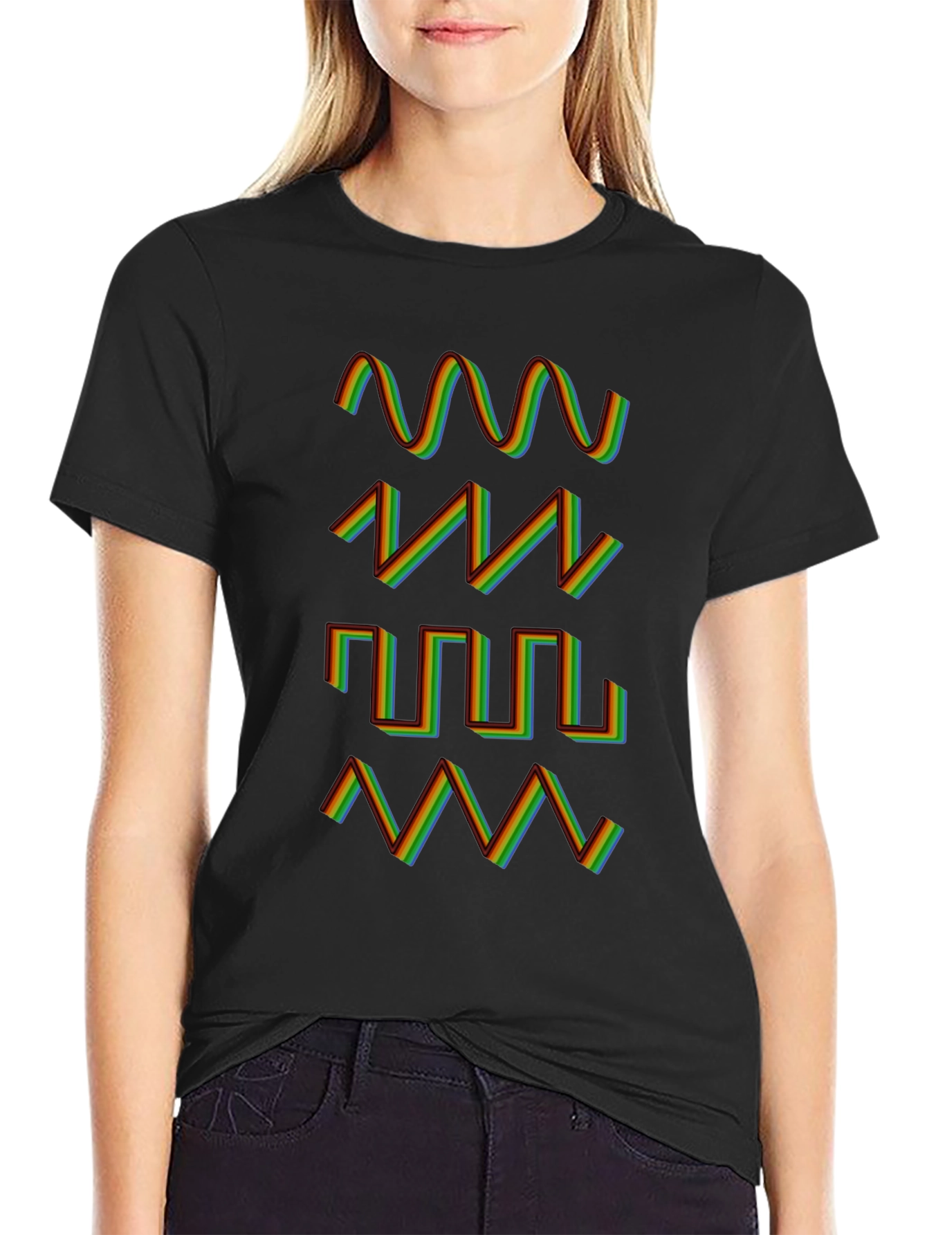 Black Rainbow Waveform Pattern Black T-Shirt view 2