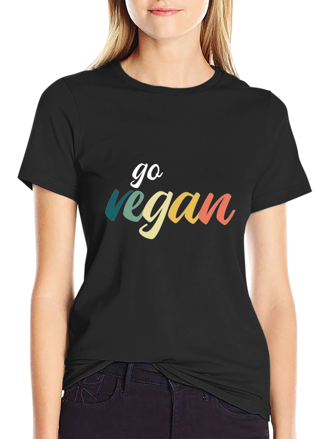 Black Go Vegan Tee - Stylish Graphic T-Shirt view 2