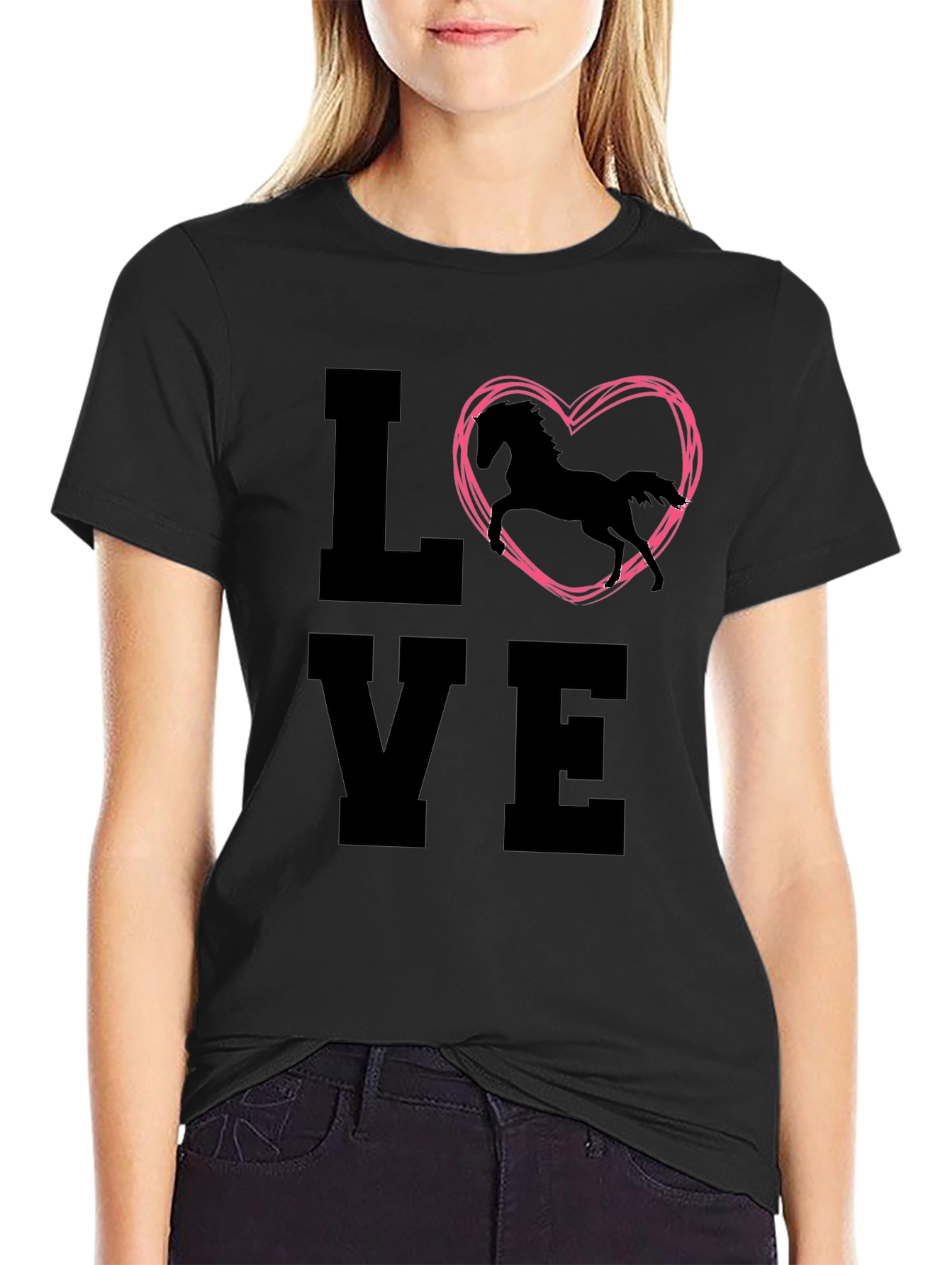 Black Love Horse T-Shirt - Equestrian Heart Design view 2