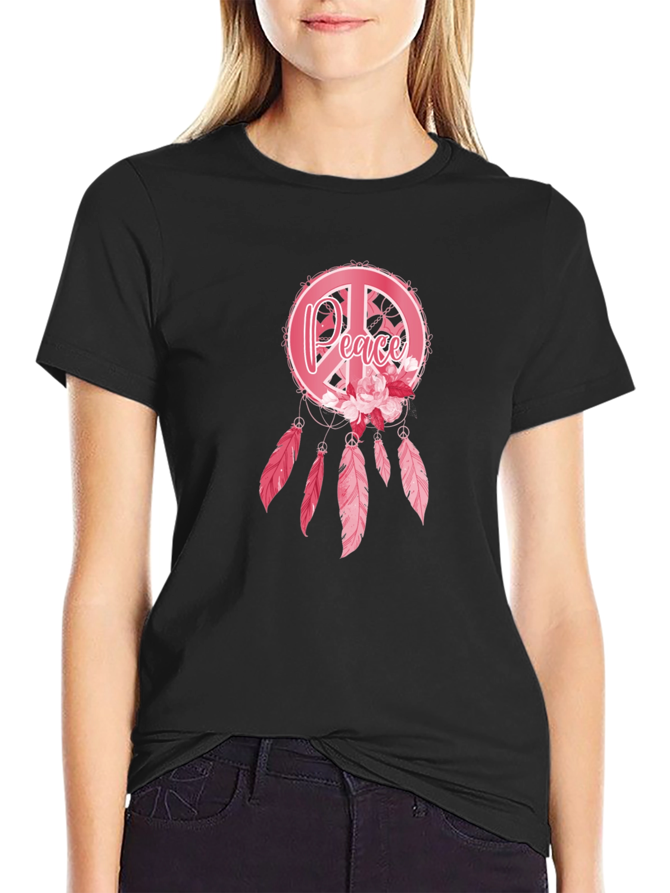 Black Peace Dreamcatcher Graphic T-Shirt - Black view 2