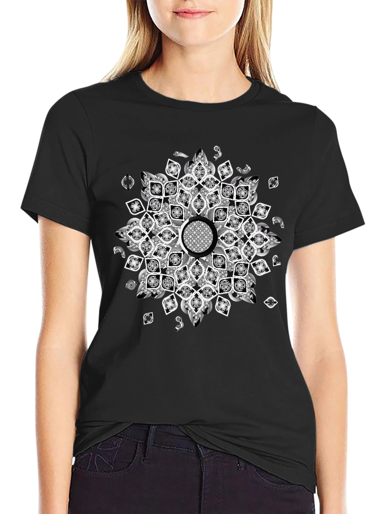 Black Black Tee with Mandala Design view 2