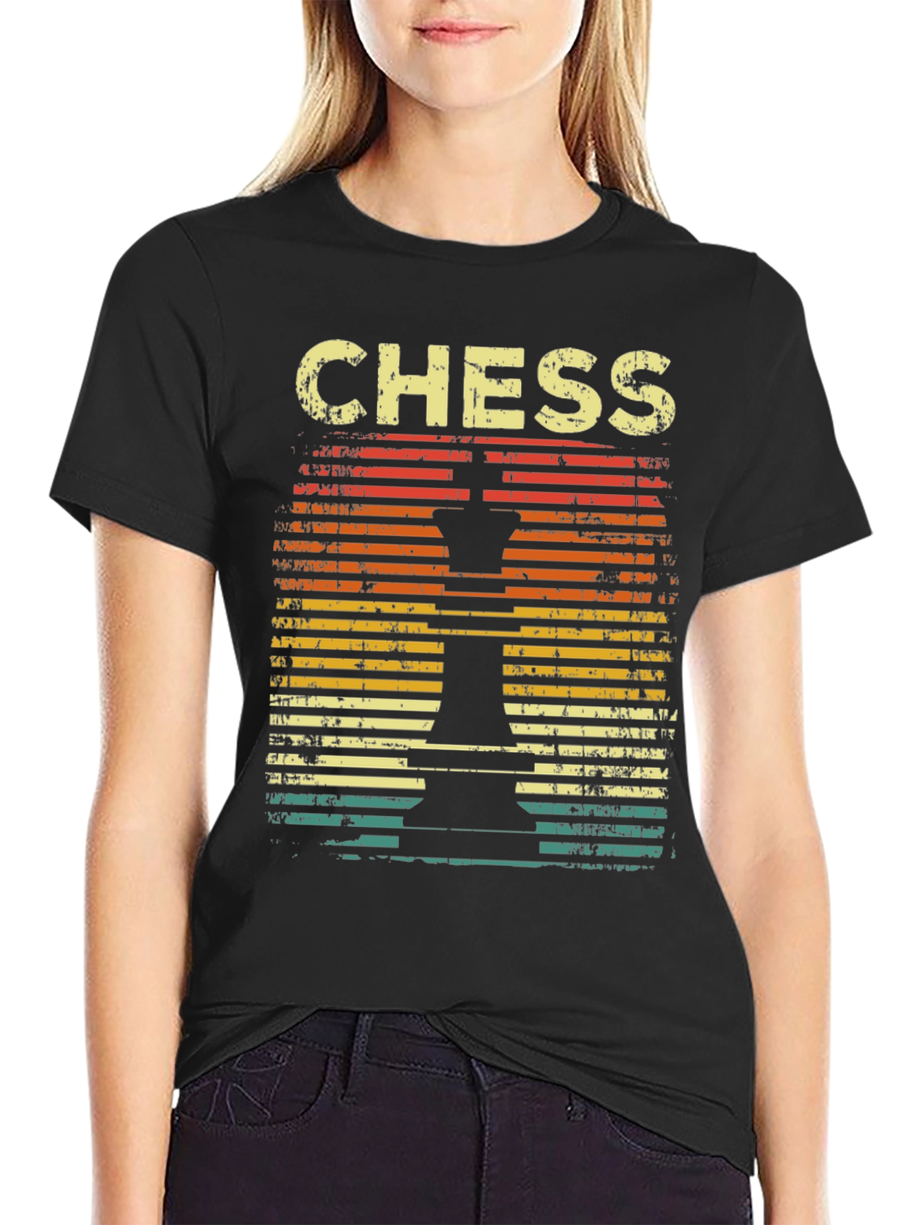 Black Vintage Chess T-Shirt - Retro Chess Piece Design view 2