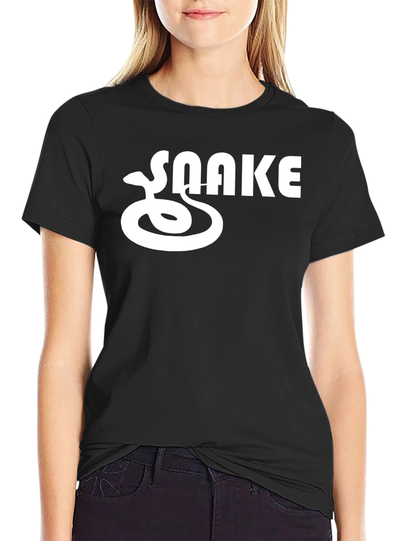 Black Cool SNAKE Graphic Tee - Black Crew Neck Short Sleeve T-Shirt view 2