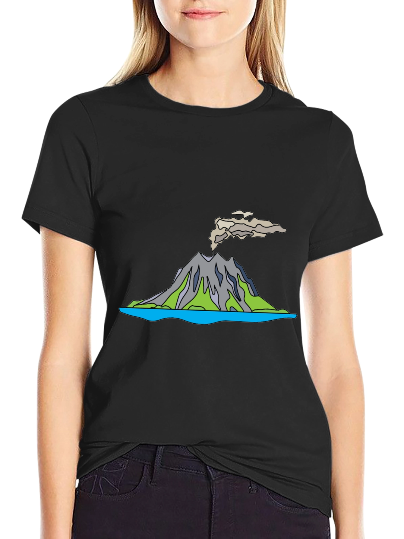 Black Volcano T-Shirt - Black Crew Neck view 2