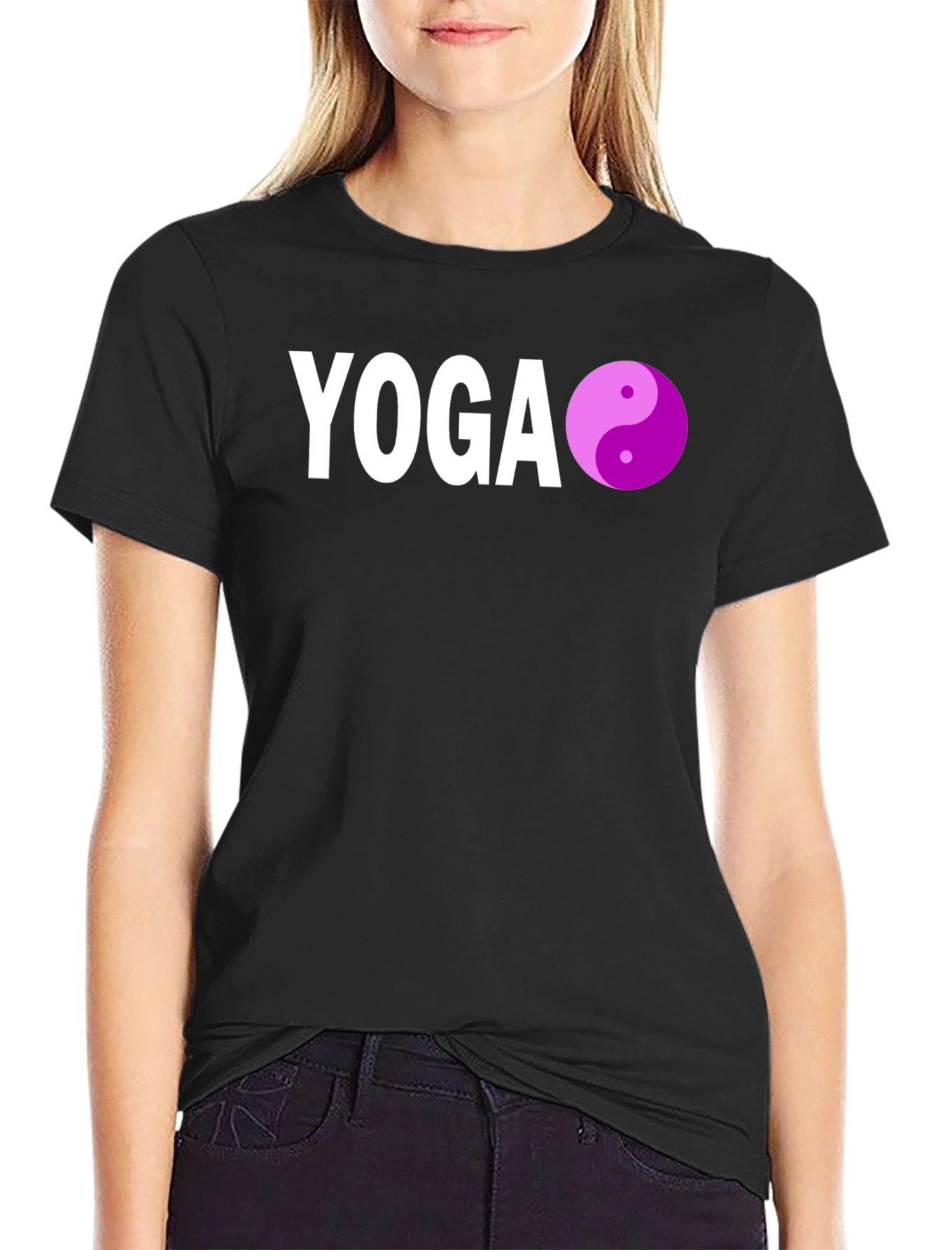 Black Yoga Yin Yang Graphic Tee - Black view 2