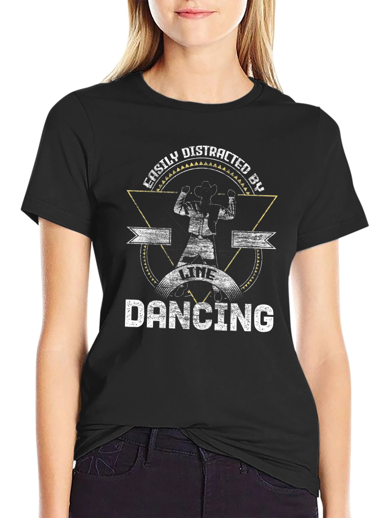 Black Easily Distracted By Line Dancing Graphic T-Shirt view 2