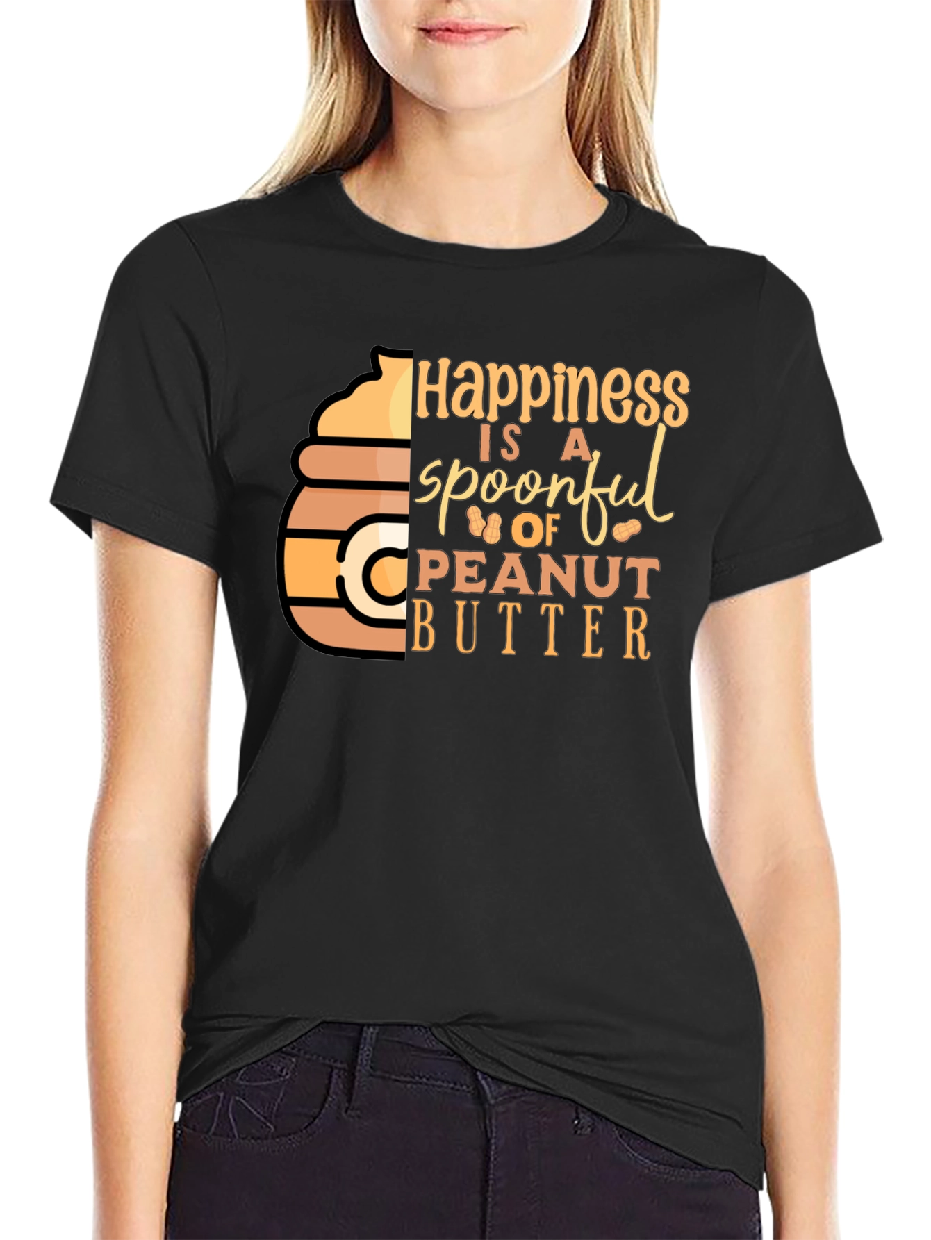 Black Happiness is a Spoonful Peanut Butter T-Shirt view 2