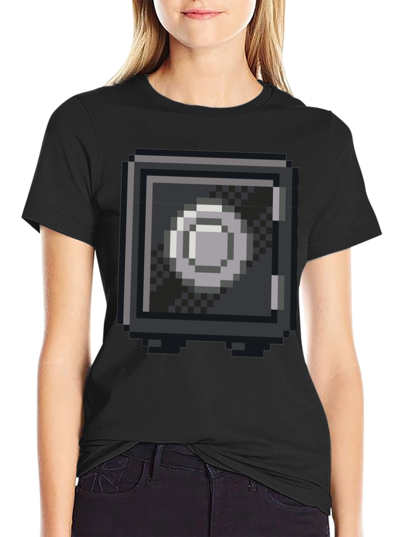Black Pixelated Safe Graphic Tee - Black Cotton Blend Casual Shirt view 2