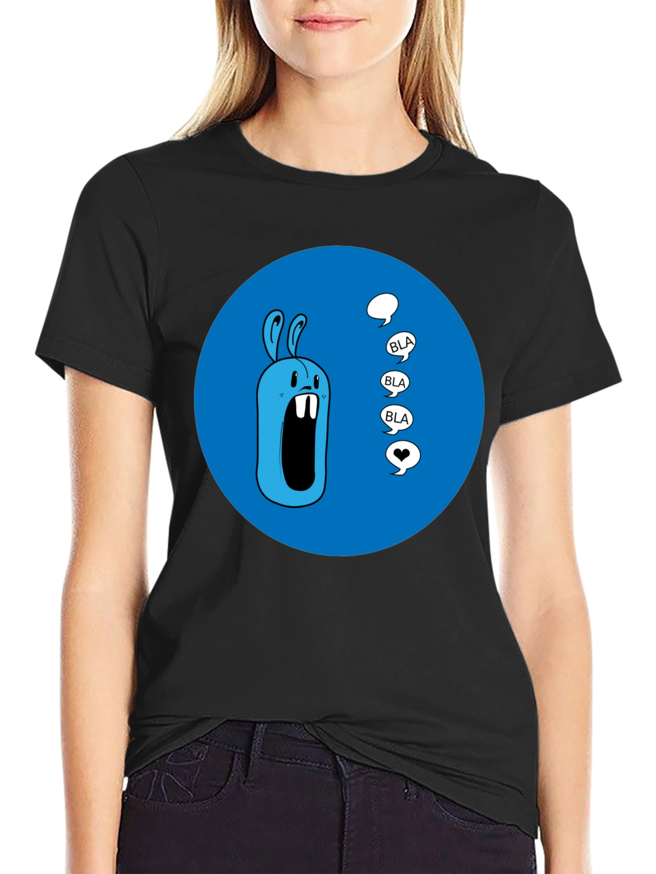 Black Blue Cartoon Rabbit T-Shirt view 2