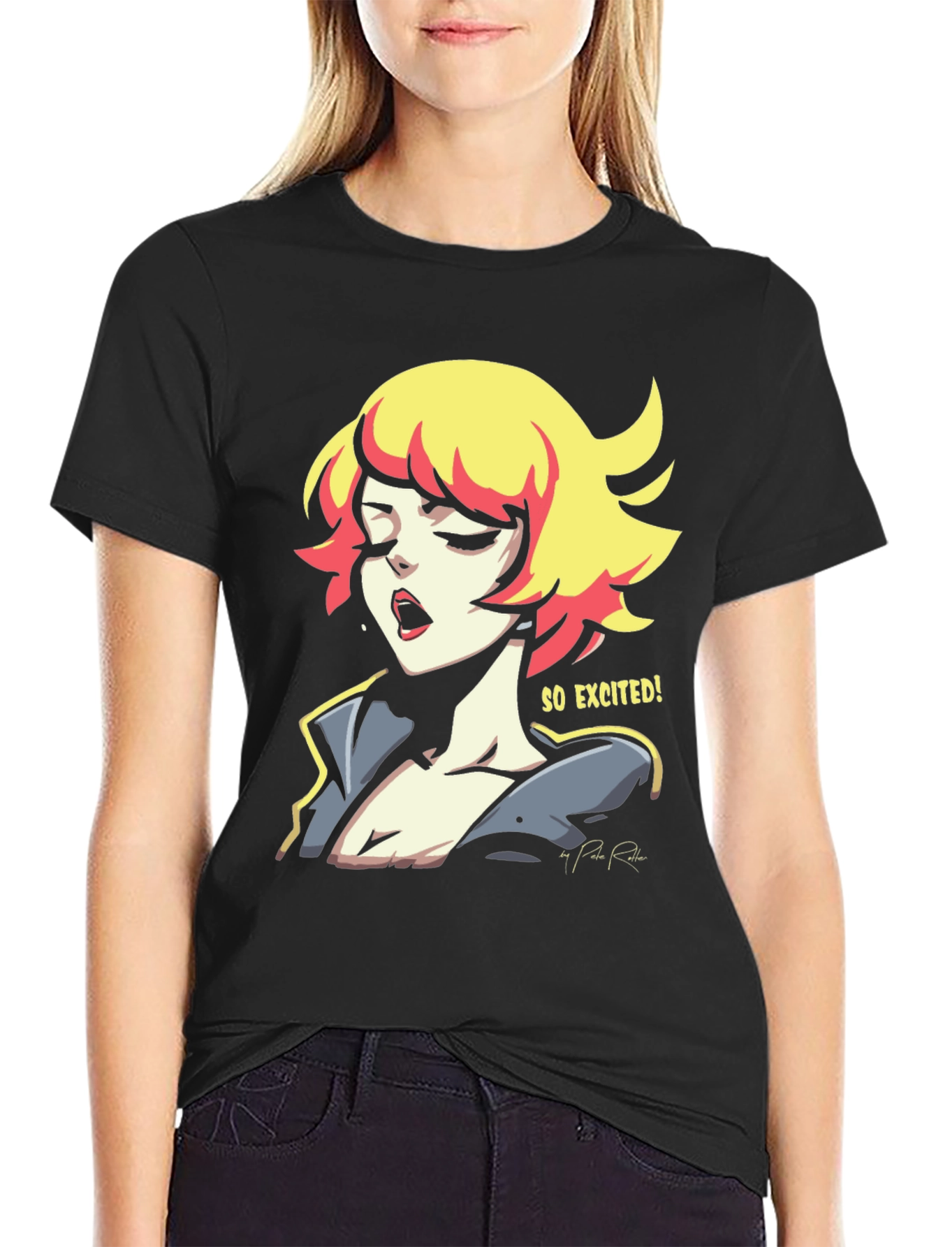 Black So Excited! Graphic Print Black T-Shirt view 2