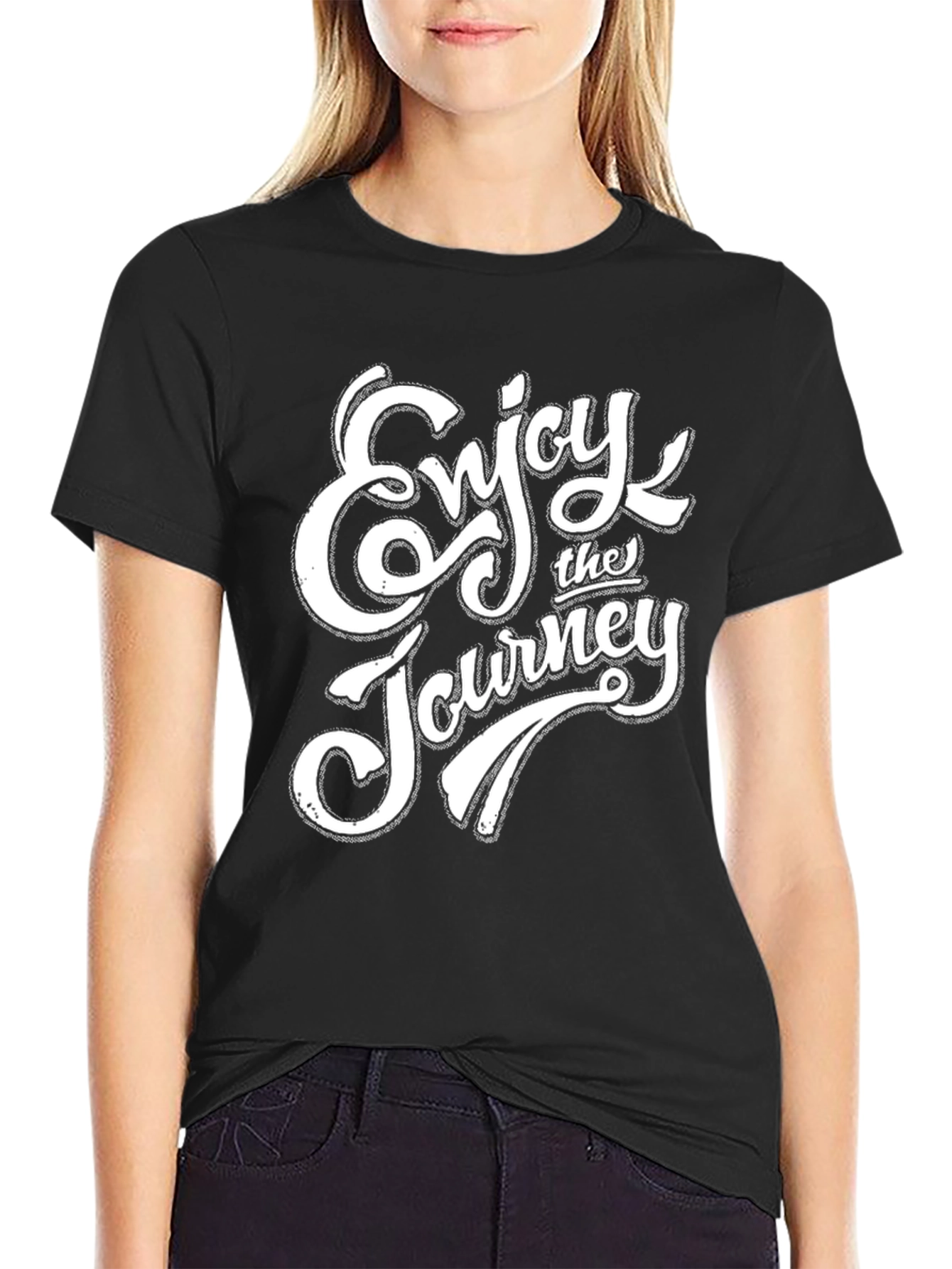 Black Enjoy the Journey Graphic Tee - Black Cotton Blend view 2