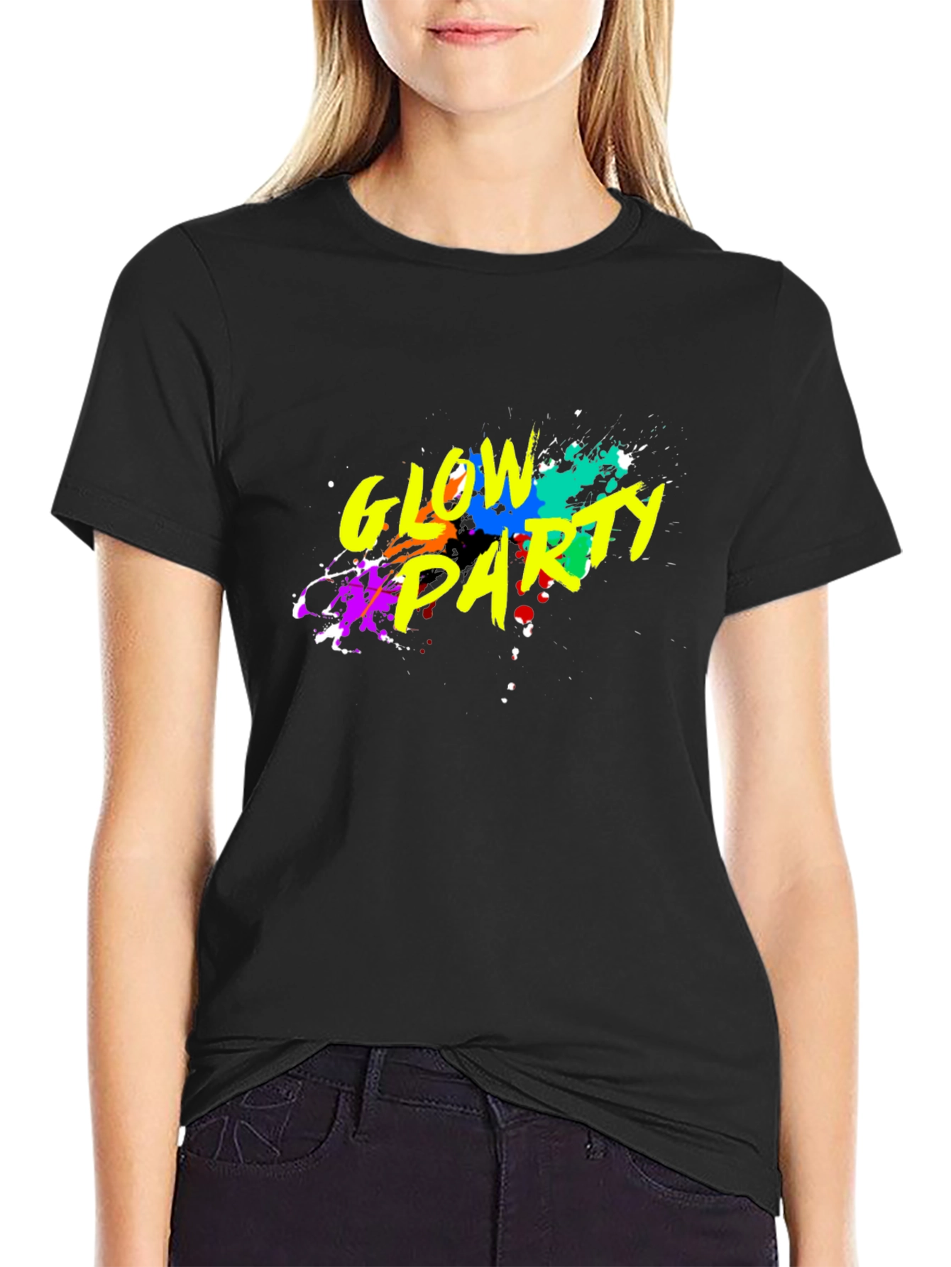 Black Glow Party Graphic T-Shirt - Black Crew Neck view 2