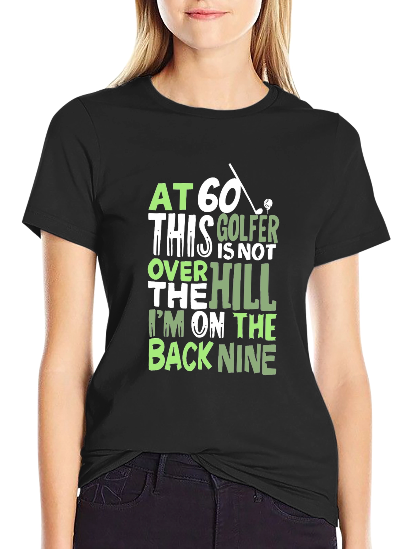 Black Funny Golfer T-Shirt - At 60 Back Nine Tee view 2