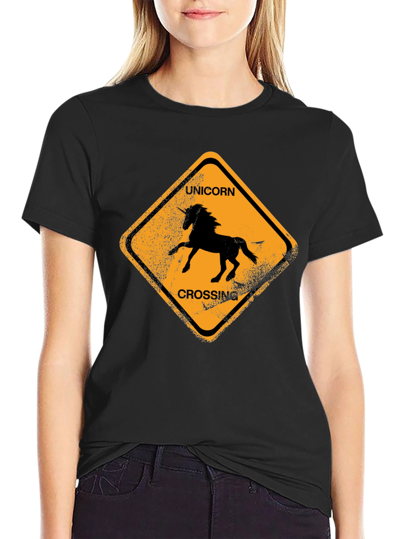 Black Unicorn Crossing Black Cotton T-Shirt view 2