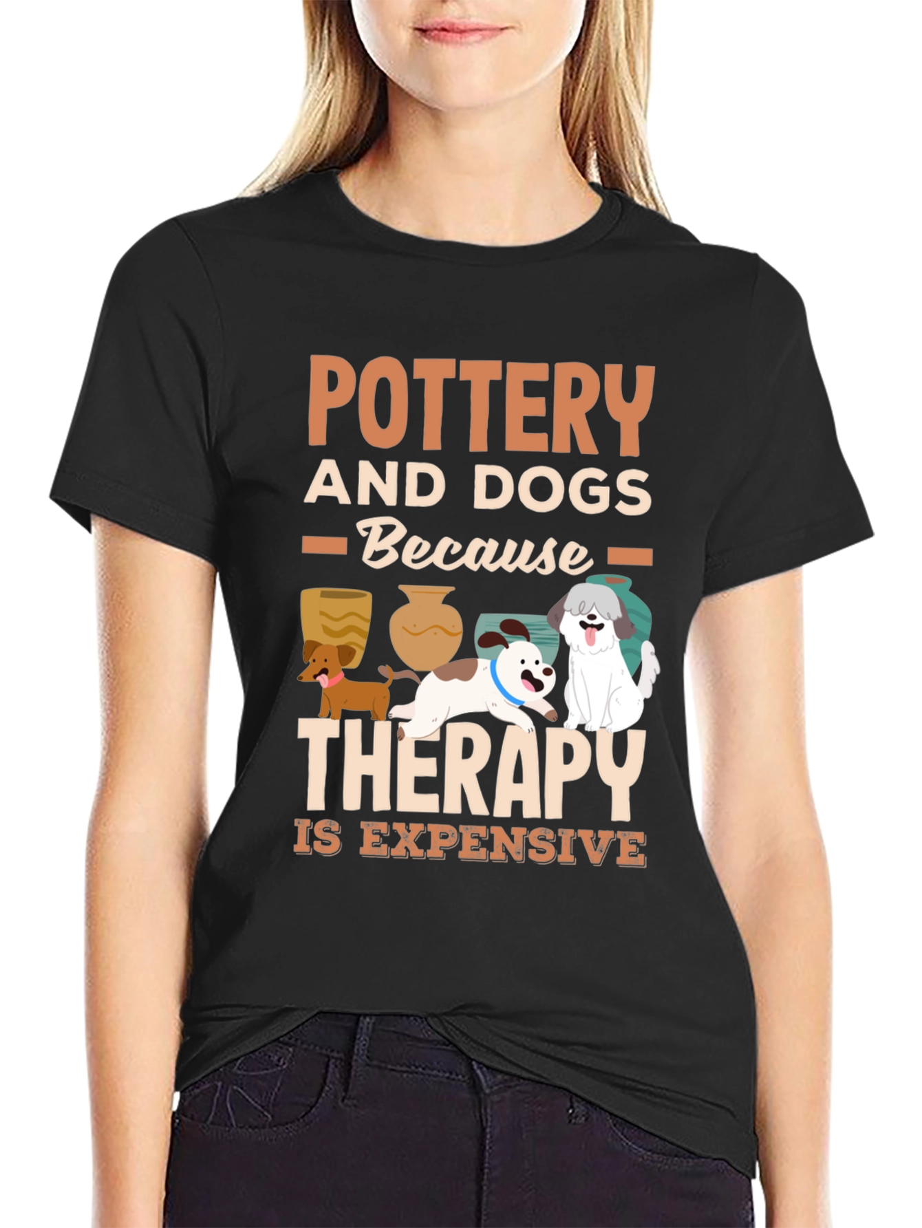 Black Pottery and Dogs Therapy T-Shirt view 2