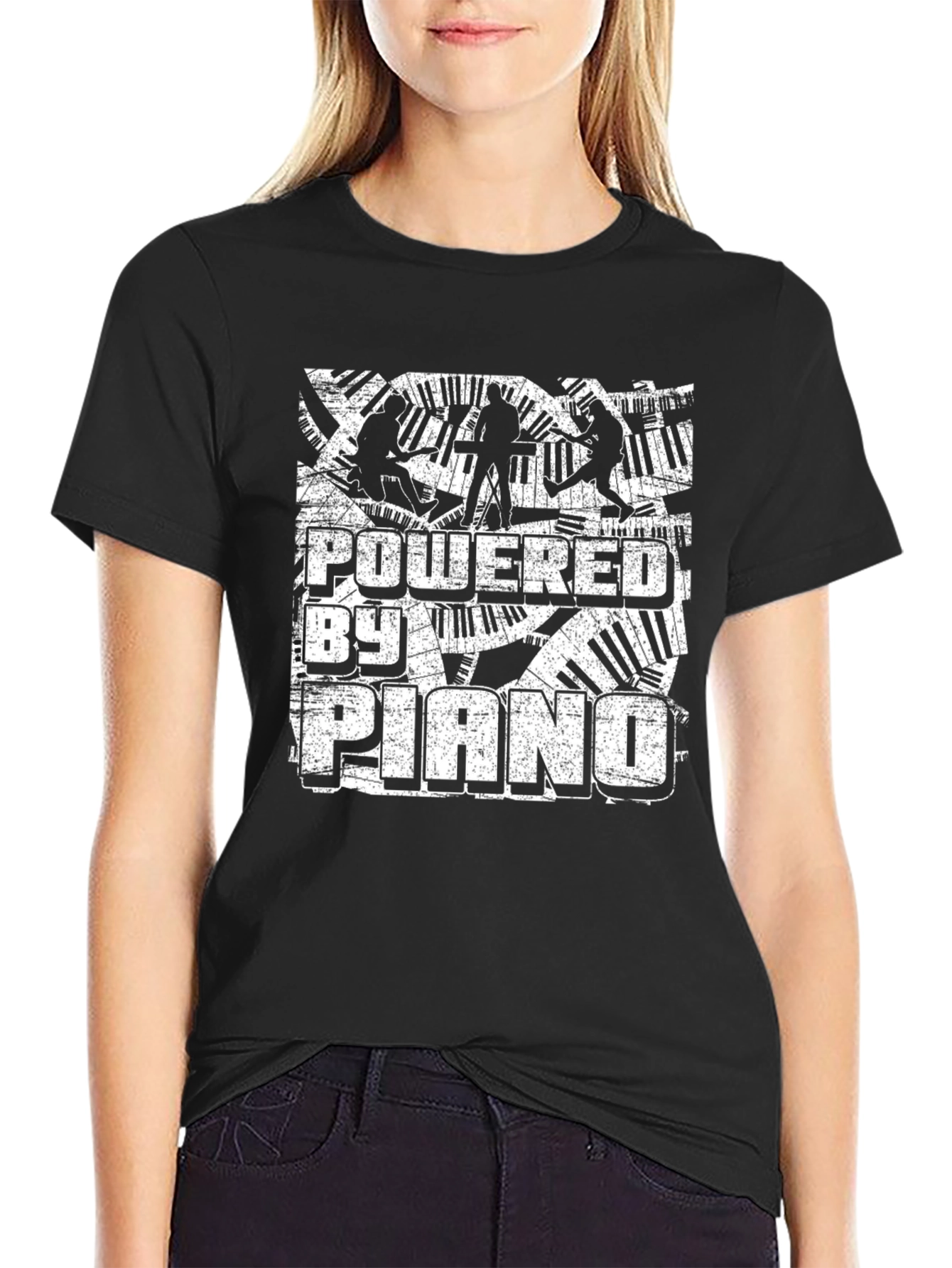 Black Powered by Piano Graphic Tee view 2