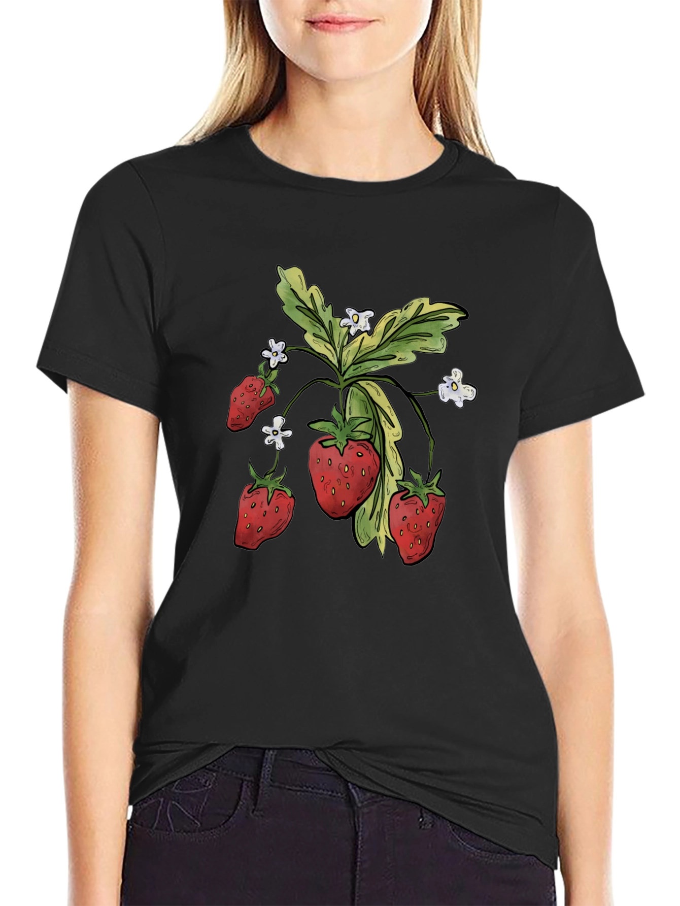 Black Strawberry Graphic Tee - Black Casual T-Shirt view 2