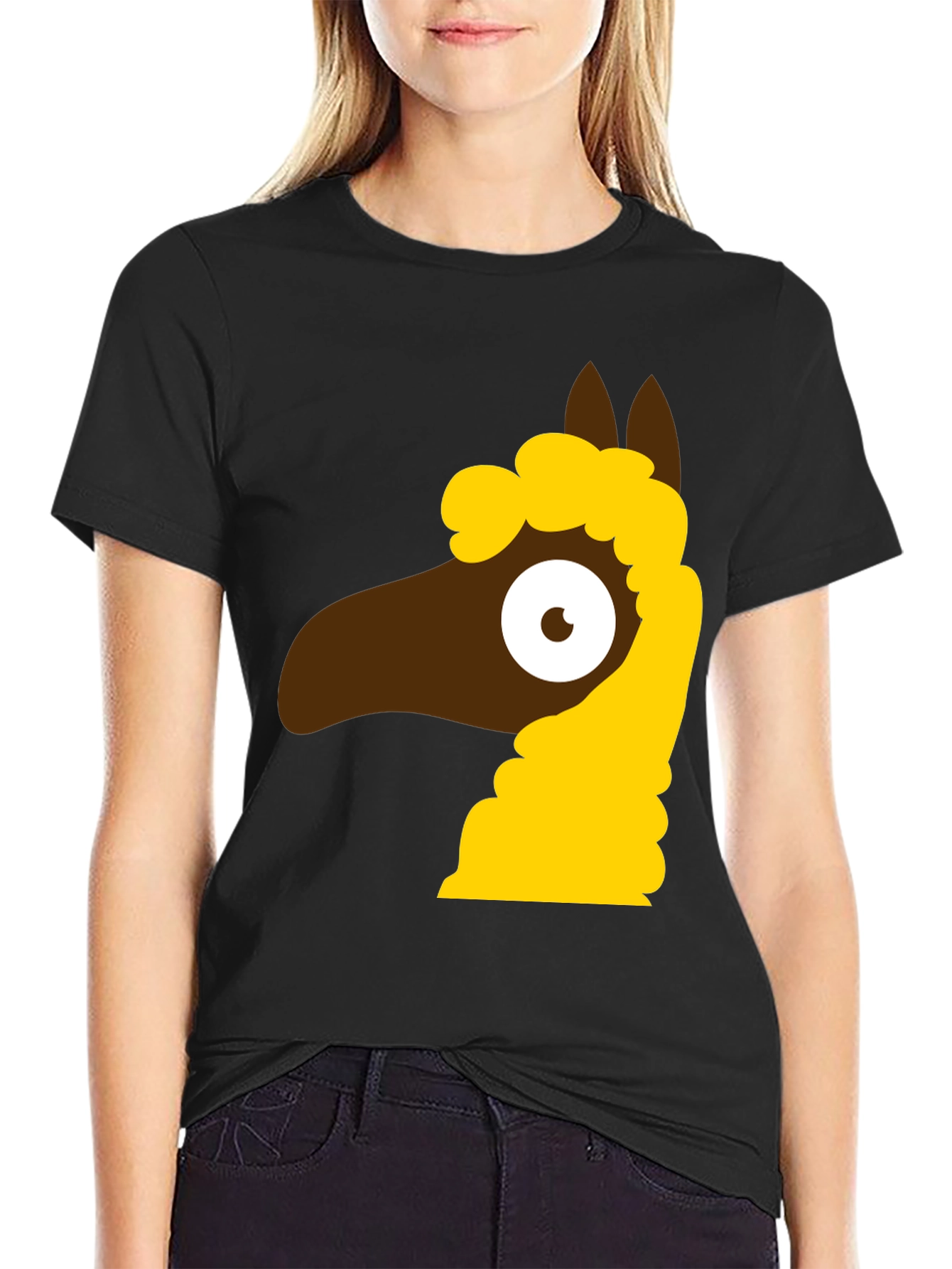 Black Cartoon Llama Graphic Tee - Black view 2