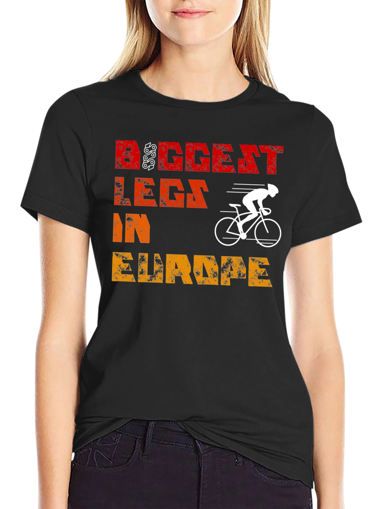Black Biggest Legs In Europe Cycling T-Shirt view 2