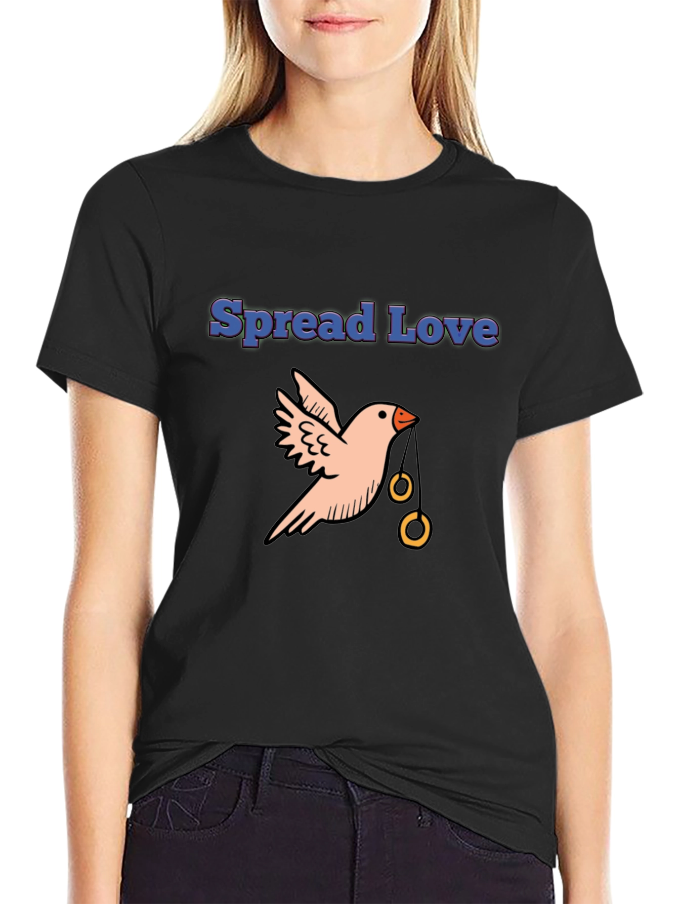 Black Spread Love Bird Graphic Tee - Black Cotton Casual view 2