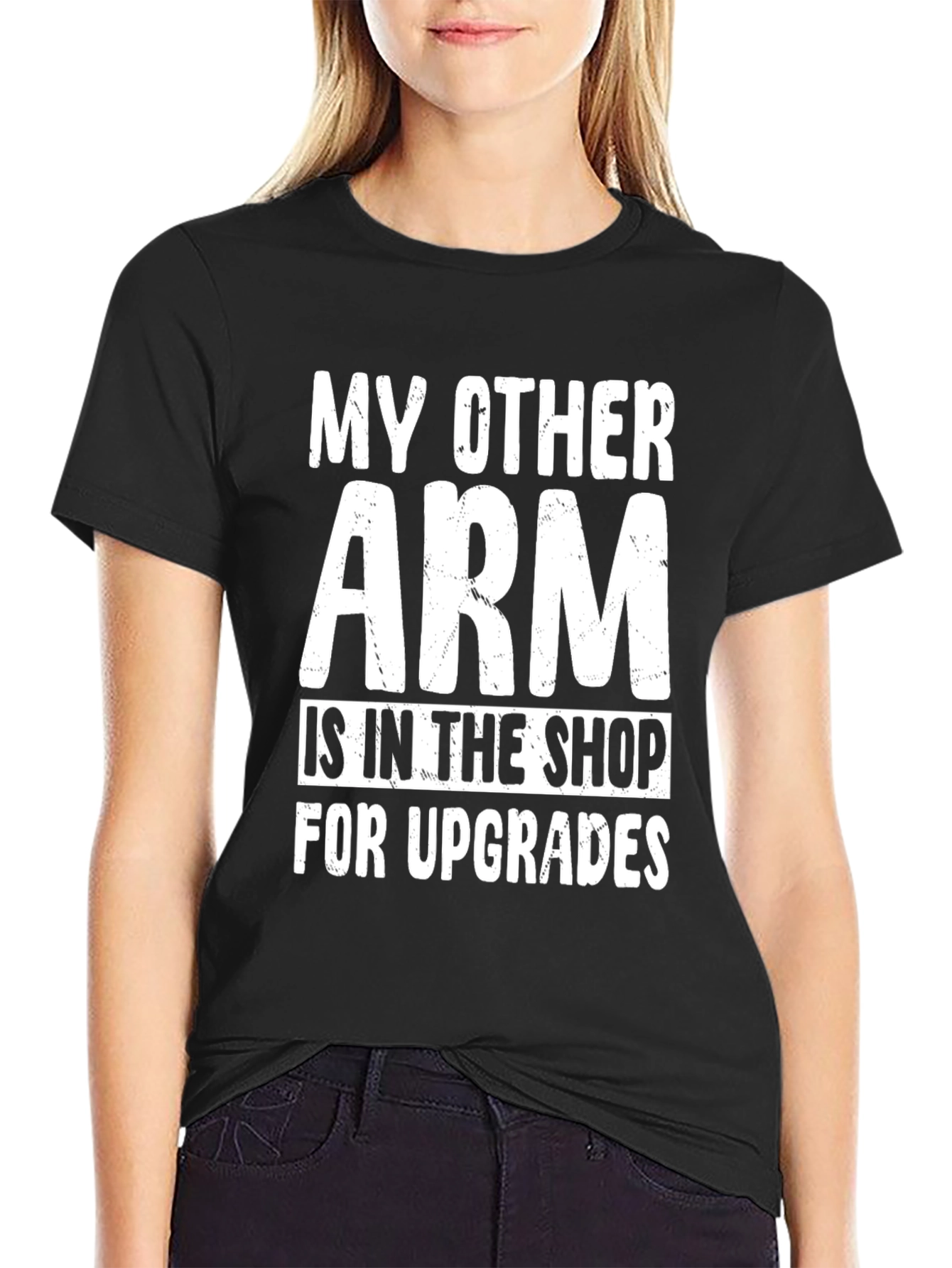 Black Funny "My Other Arm is in the Shop" Graphic Tee view 2