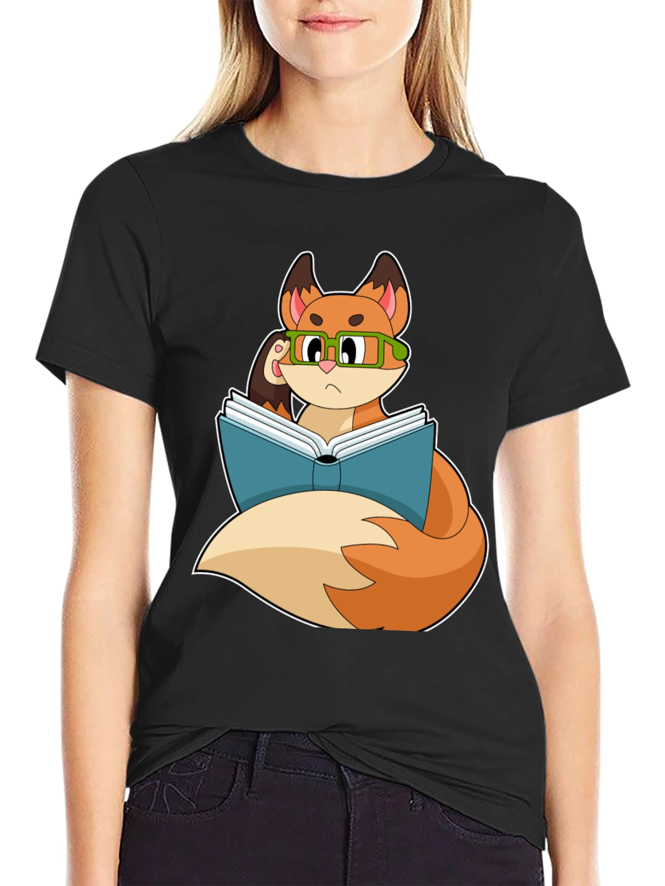 Black Bookish Fox T-Shirt - Smart & Stylish view 2