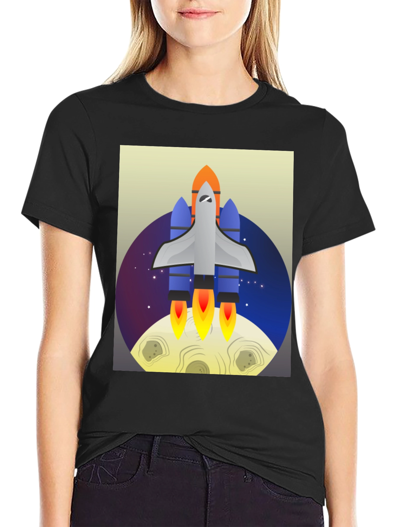 Black Rocket Launch Graphic Tee - Space Adventure Shirt view 2