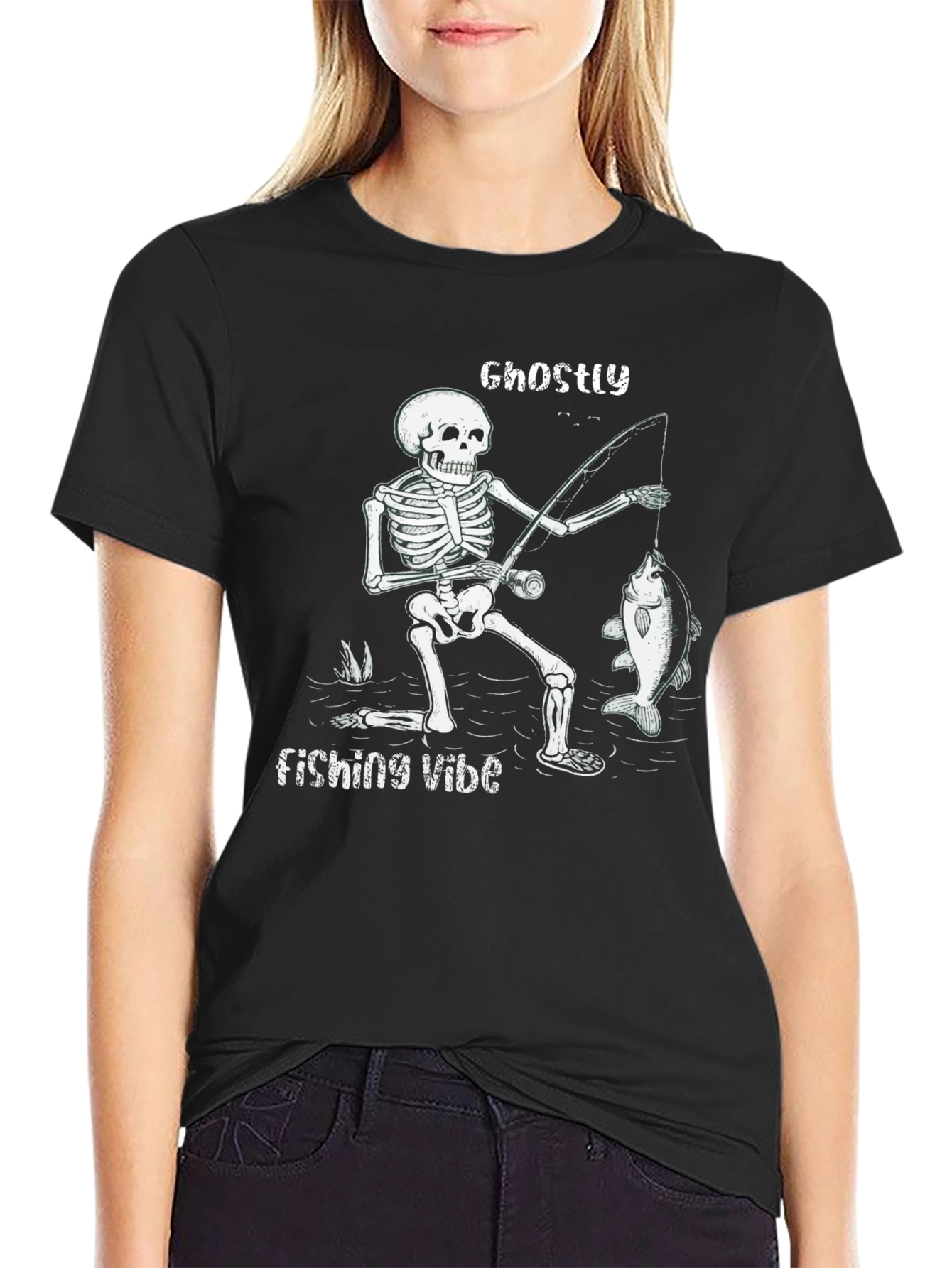 Black Ghostly Fishing Vibe Black T-Shirt view 2