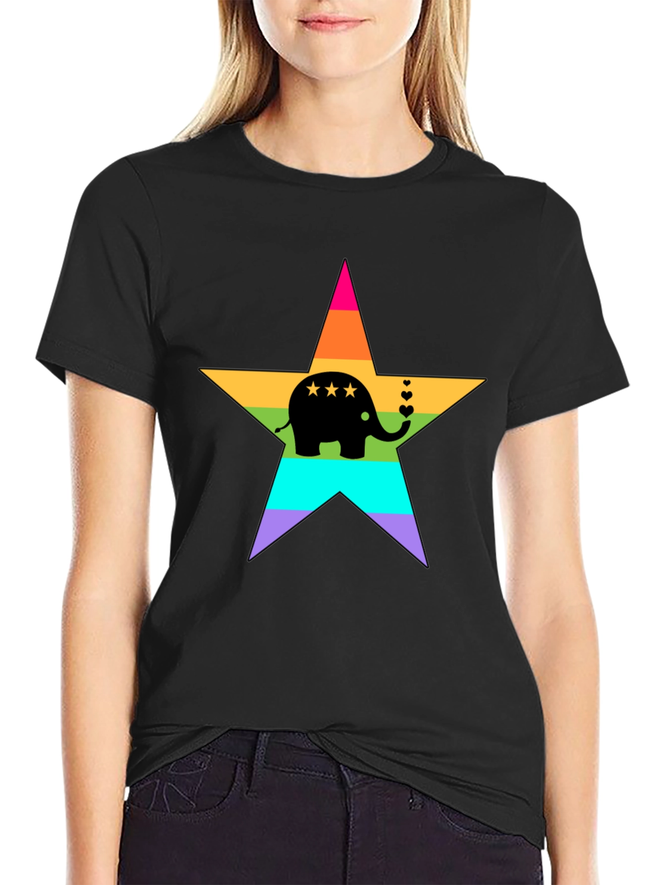 Black Rainbow Elephant Star T-Shirt view 2