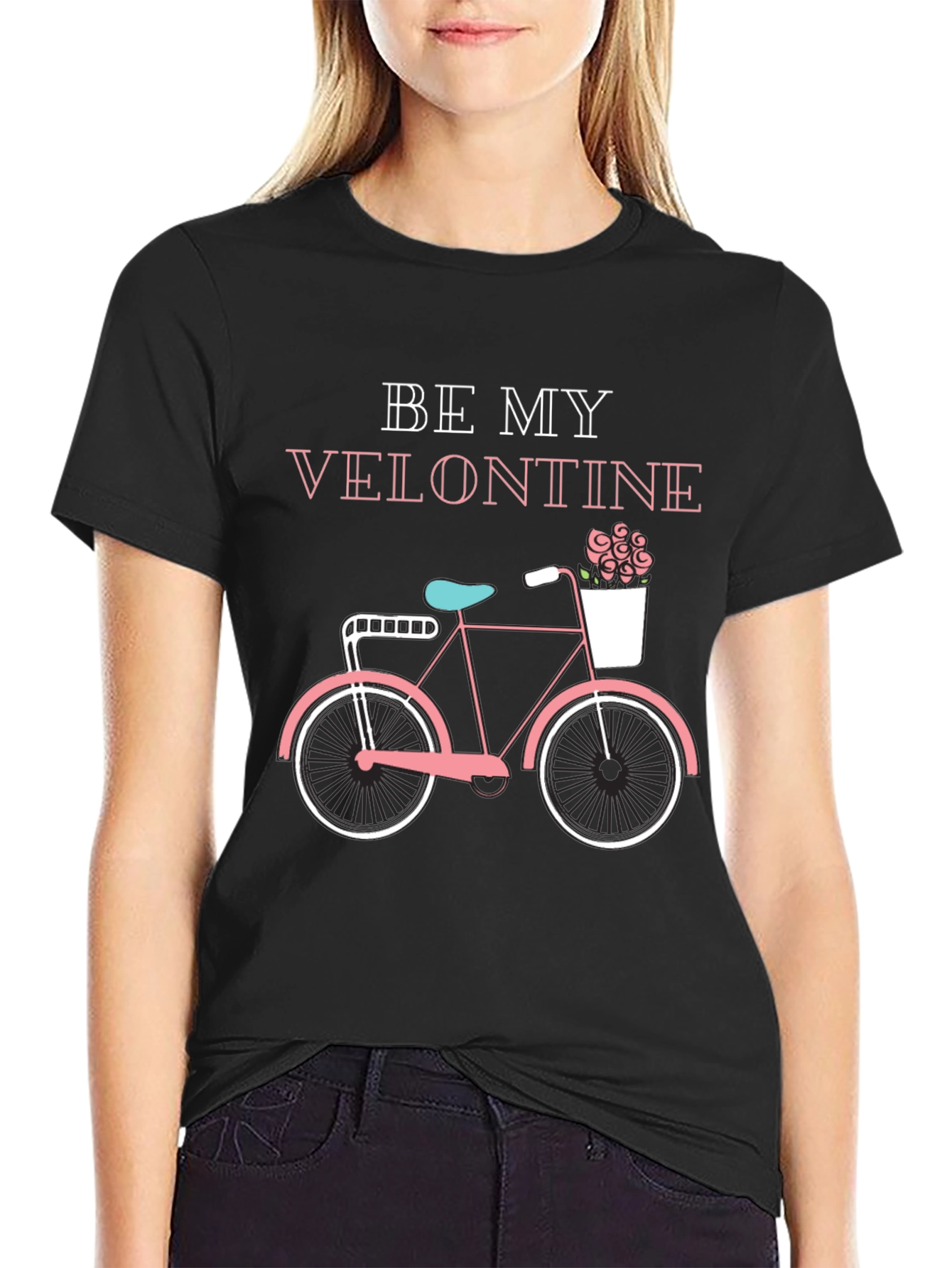 Black Be My Velontine Bicycle Graphic Tee view 2