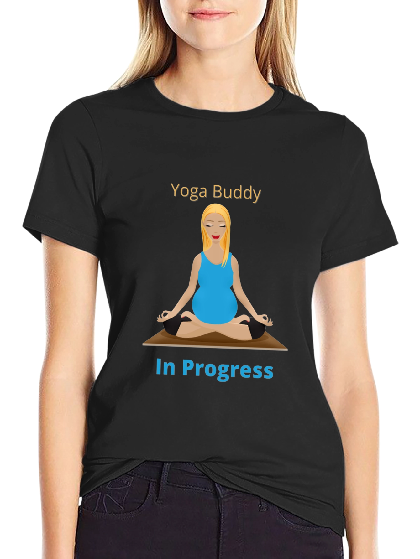 Black Yoga Buddy In Progress Funny T-Shirt view 2