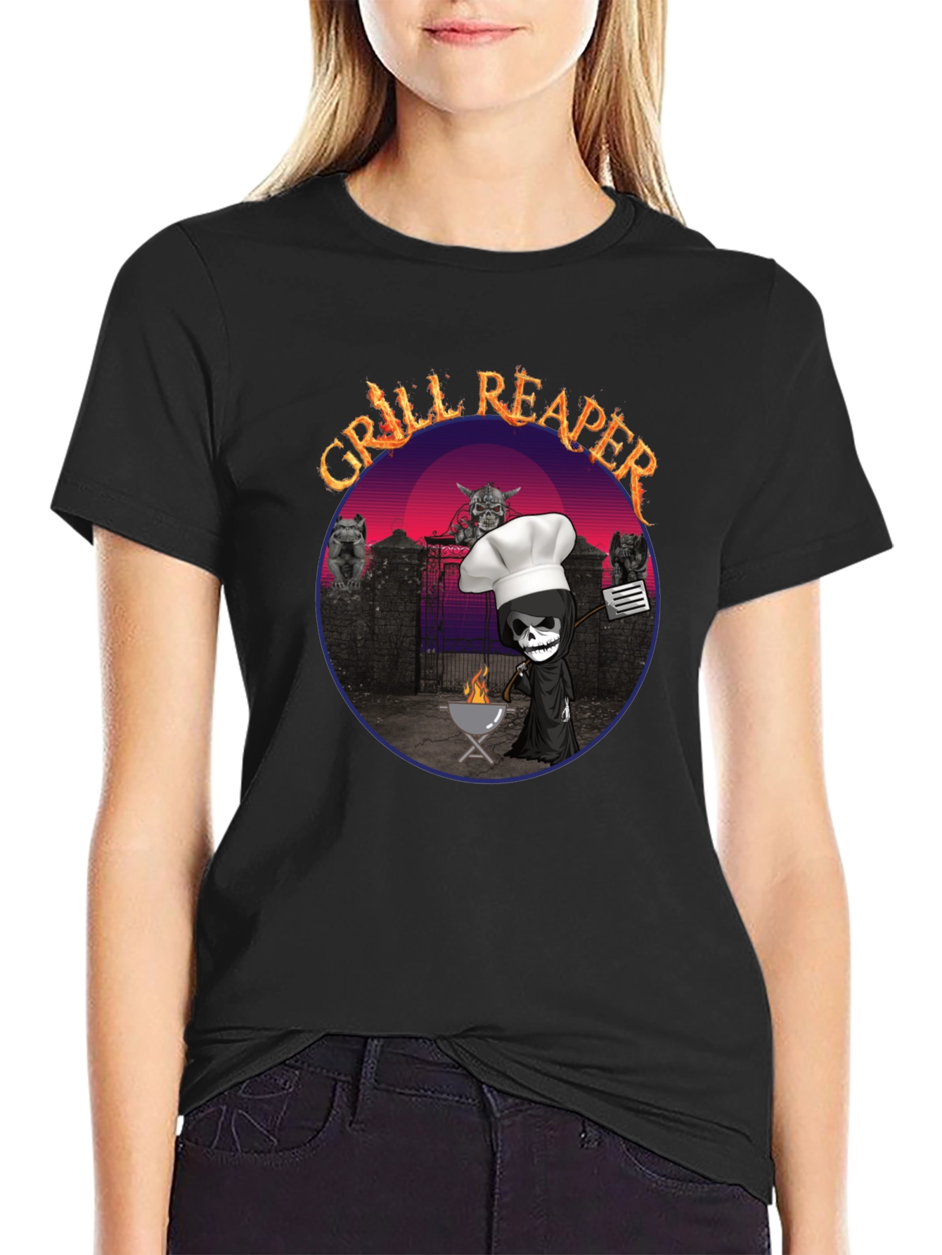 Black Grill Reaper T-Shirt - BBQ Death Funny Tee view 2