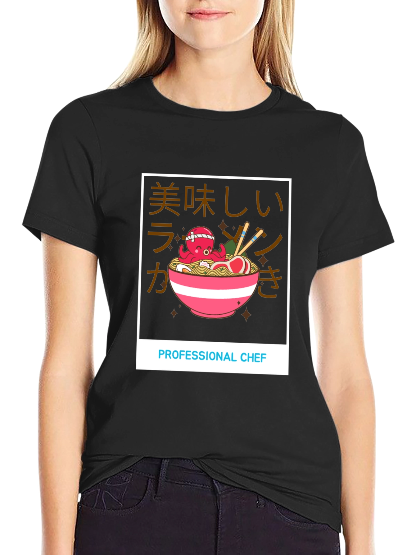 Black Octopus Chef Ramen T-Shirt - Unique Graphic Tee view 2