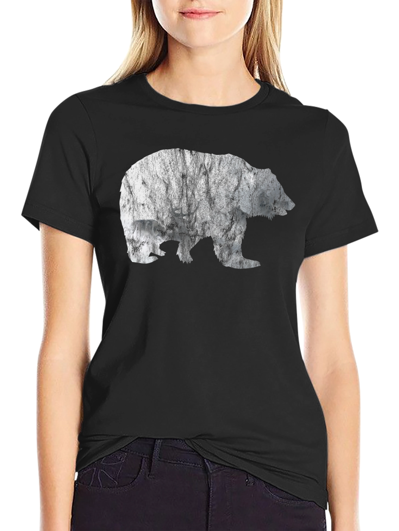 Black Bear Silhouette Black T-Shirt view 2