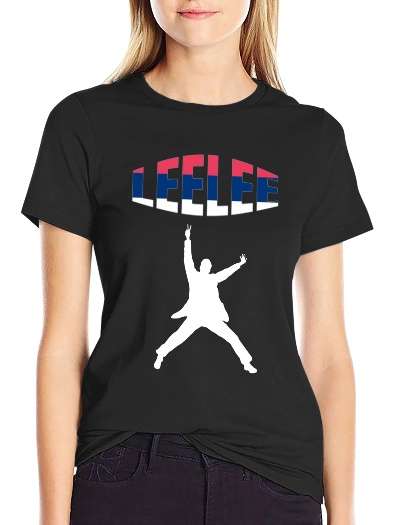 Black Leelee Black Graphic Tee - Jump Silhouette Print view 2