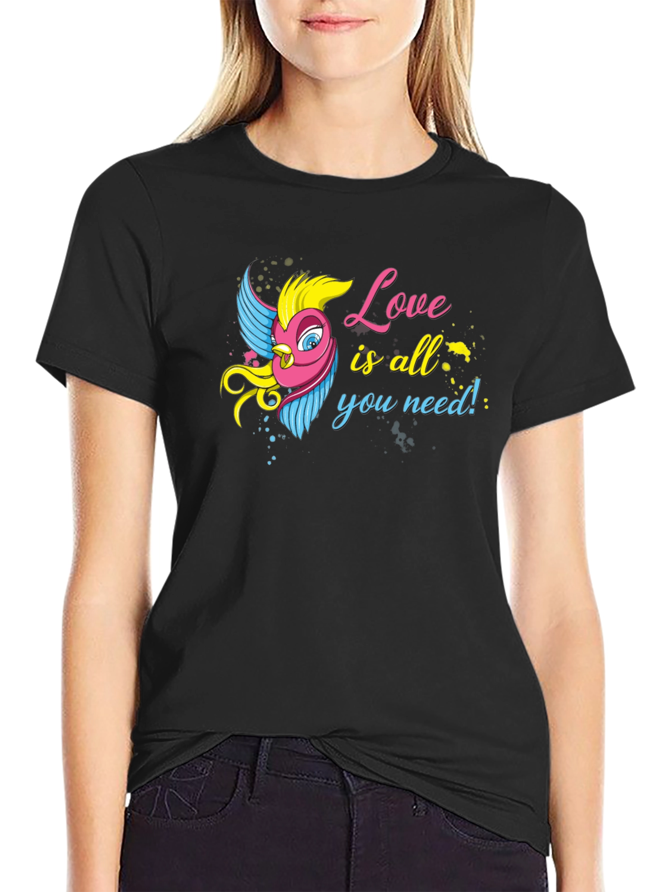 Black Love Bird Graphic Black T-Shirt - All You Need Is Love! view 2