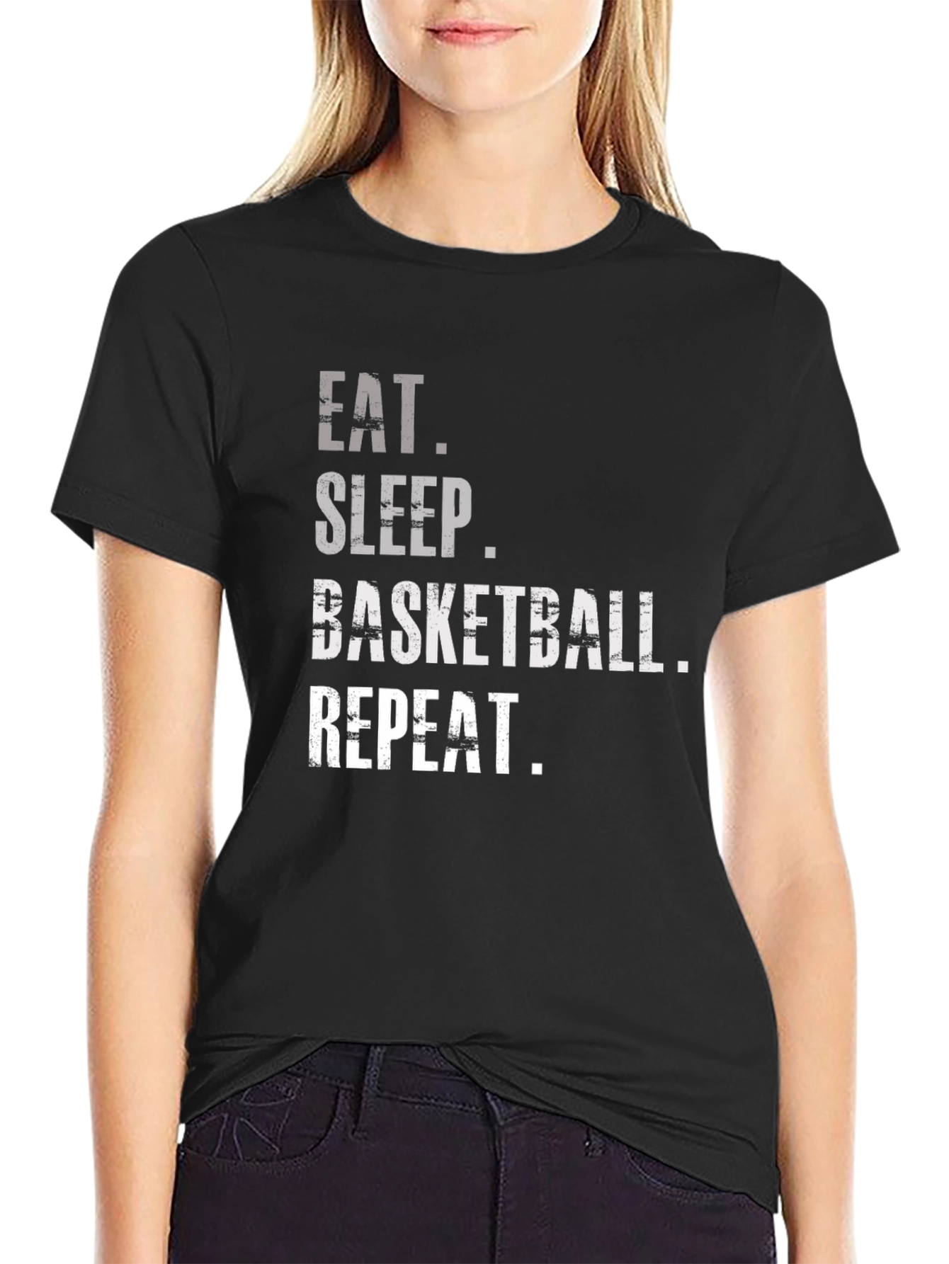 Black Eat Sleep Basketball Repeat Graphic Tee view 2
