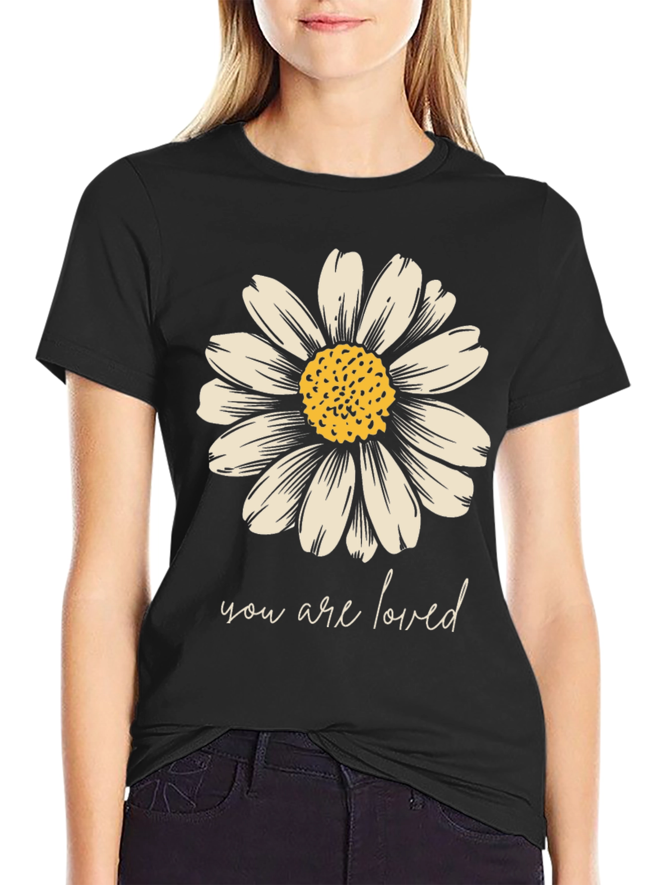 Black Daisy Graphic Tee - You Are Loved Black T-Shirt view 2