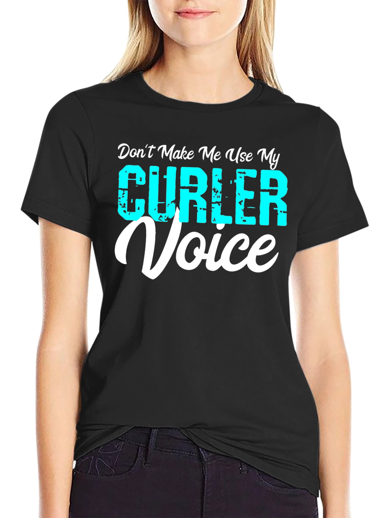 Black Curler Voice T-Shirt - Funny Curling Tee view 2