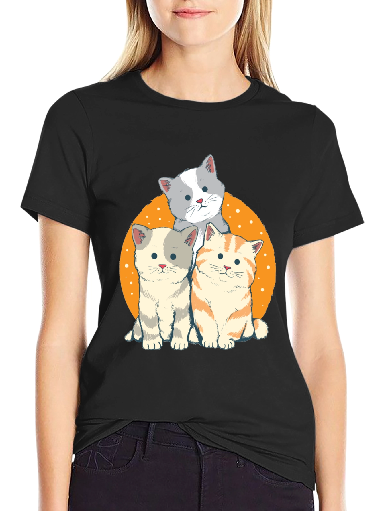 Black Cute Cats Graphic T-Shirt view 2