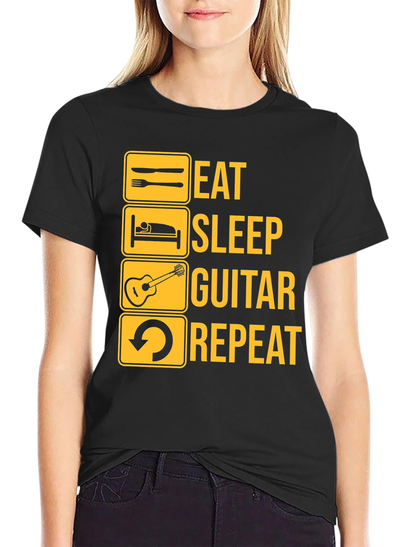 Black Eat Sleep Guitar Repeat Graphic Tee - Musician T-Shirt view 2