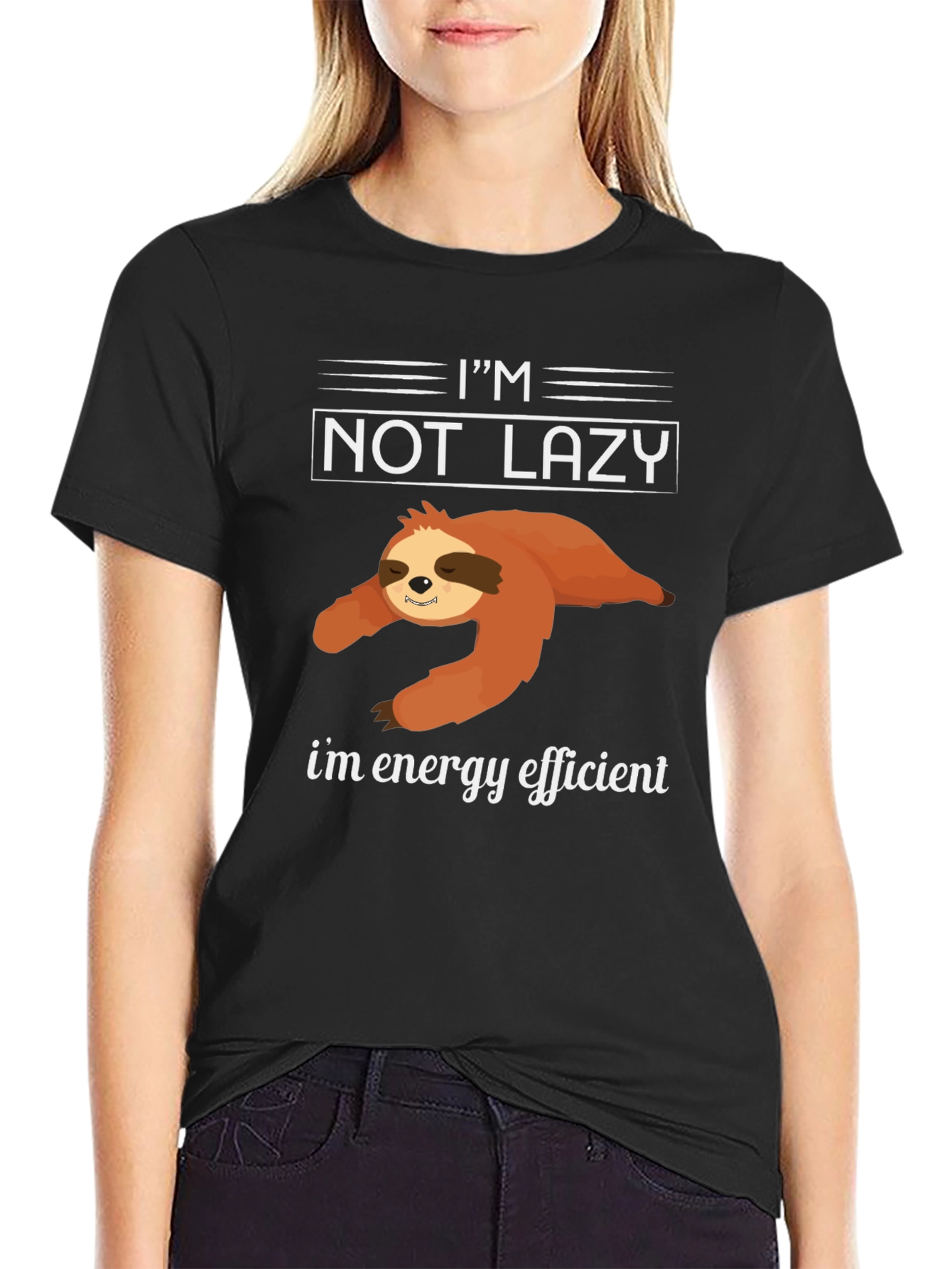 Black Funny Sloth Energy Efficient Graphic Tee view 2
