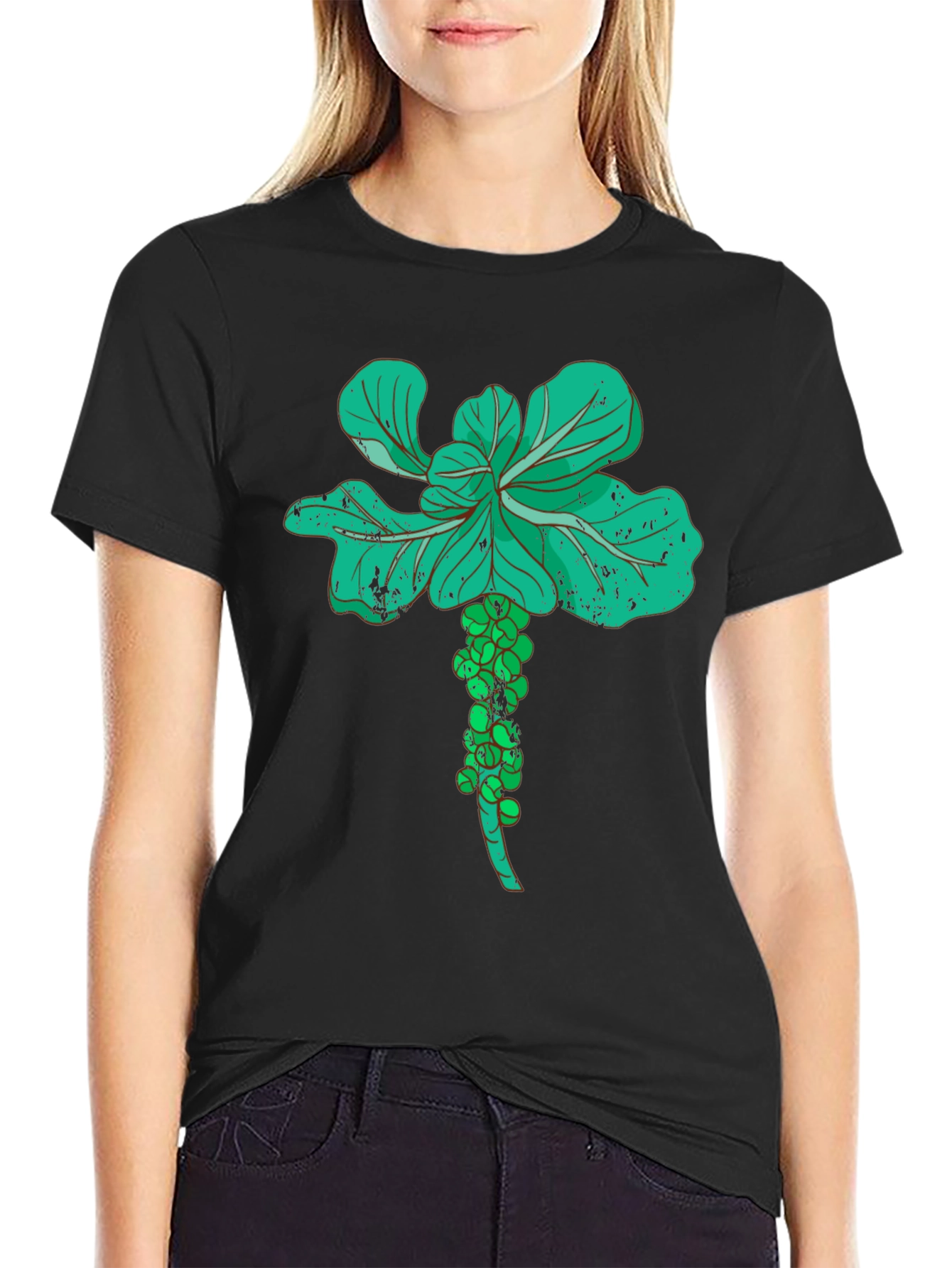 Black Brussels Sprouts Graphic Tee - Vegetable Lover's Black T-Shirt view 2