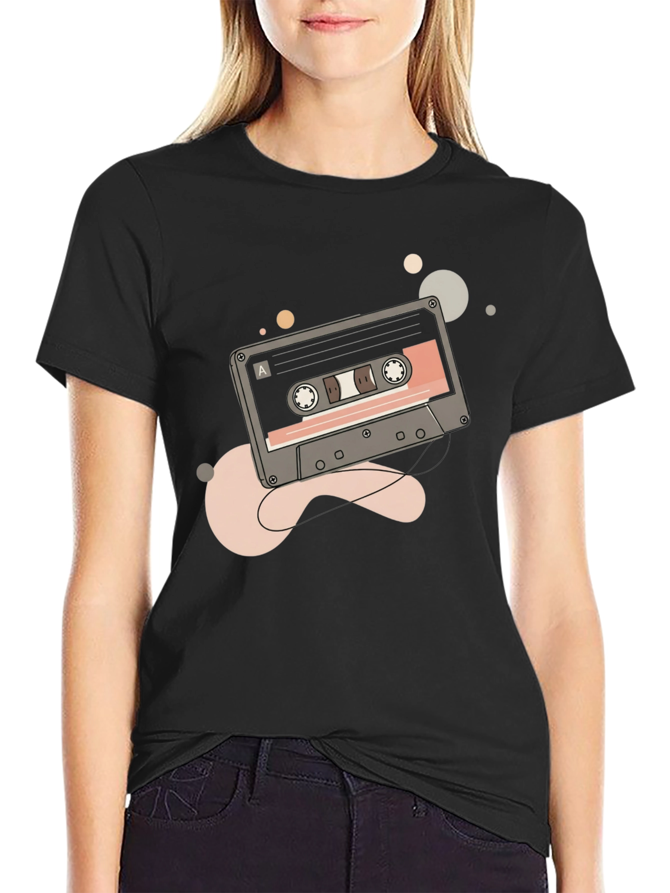 Black Retro Cassette Tape Graphic Tee - Classic Style view 2