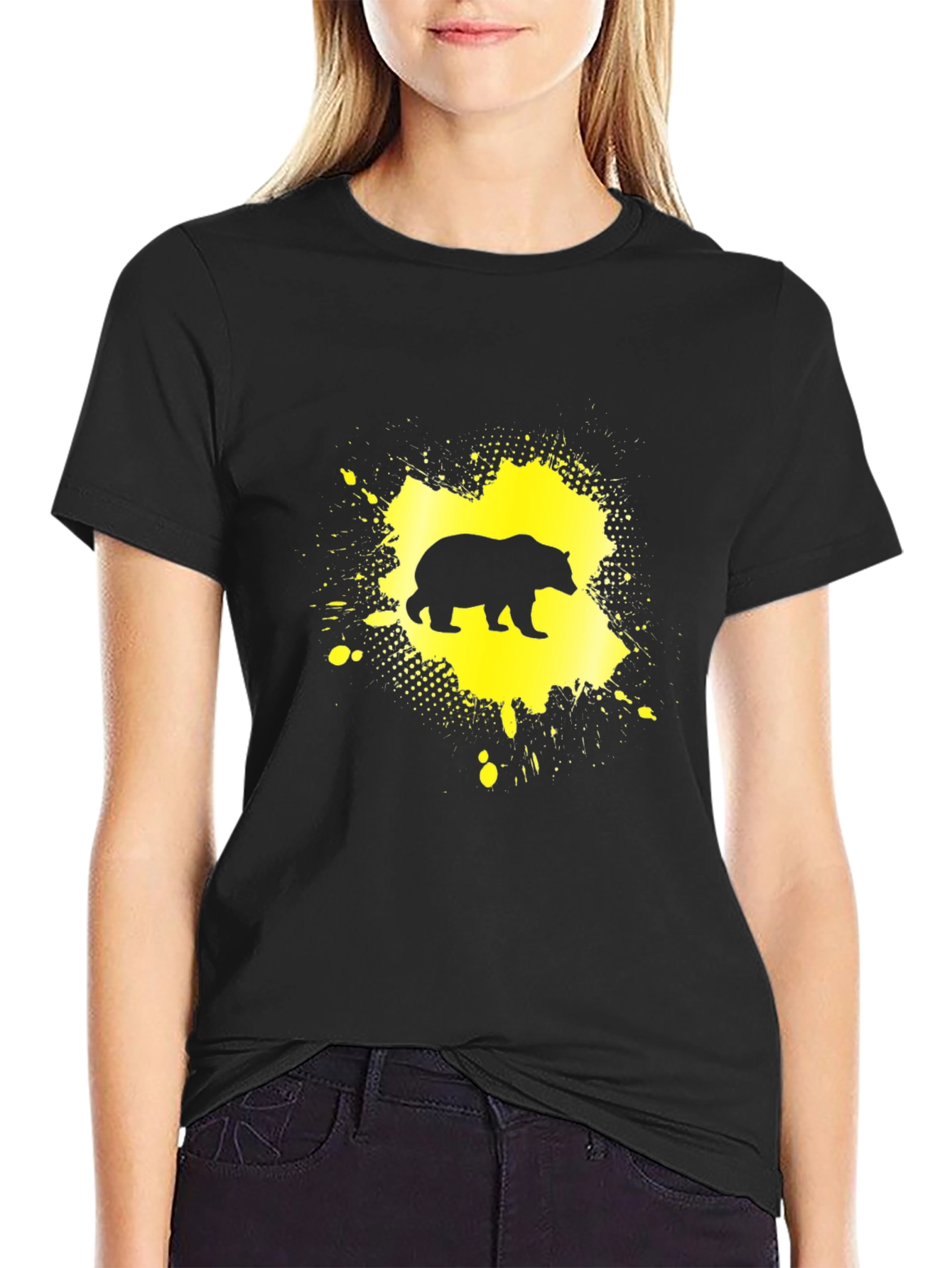 Black Bear Silhouette Graphic Tee - Black Cotton Blend Shirt view 2