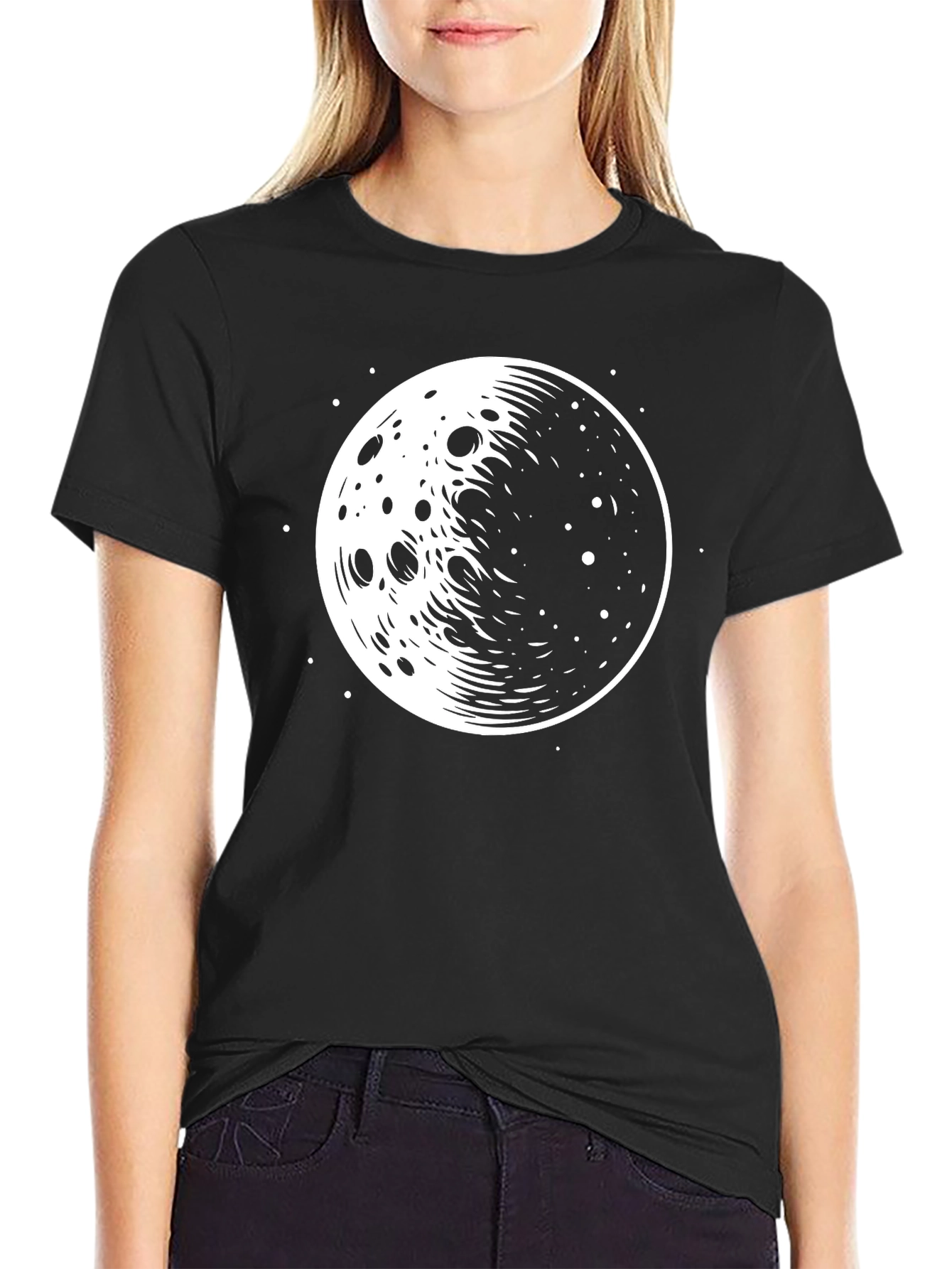 Black Lunar Graphic T-Shirt - Black Cotton Tee view 2