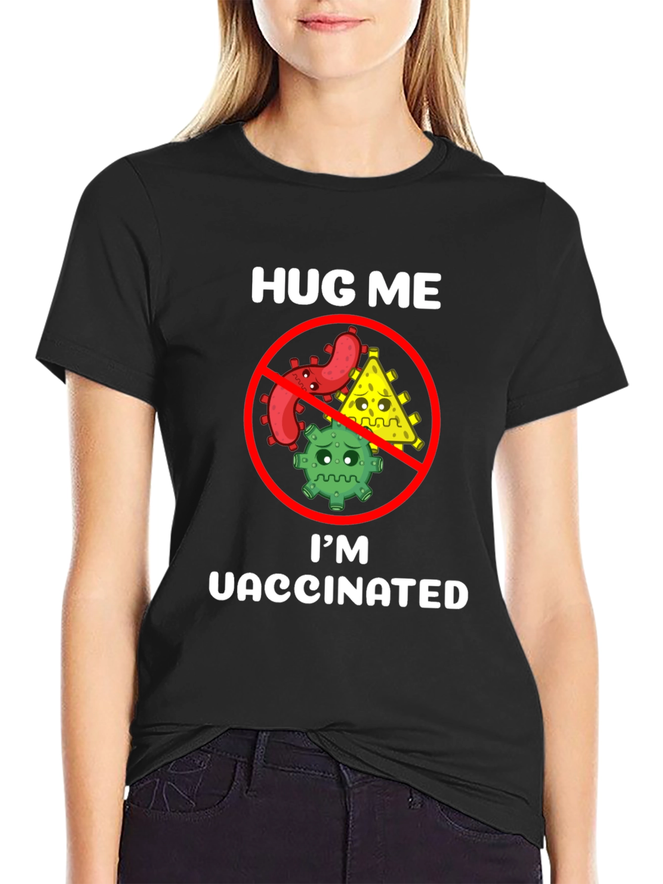 Black Hug Me I'm Vaccinated T-Shirt Funny Slogan view 2