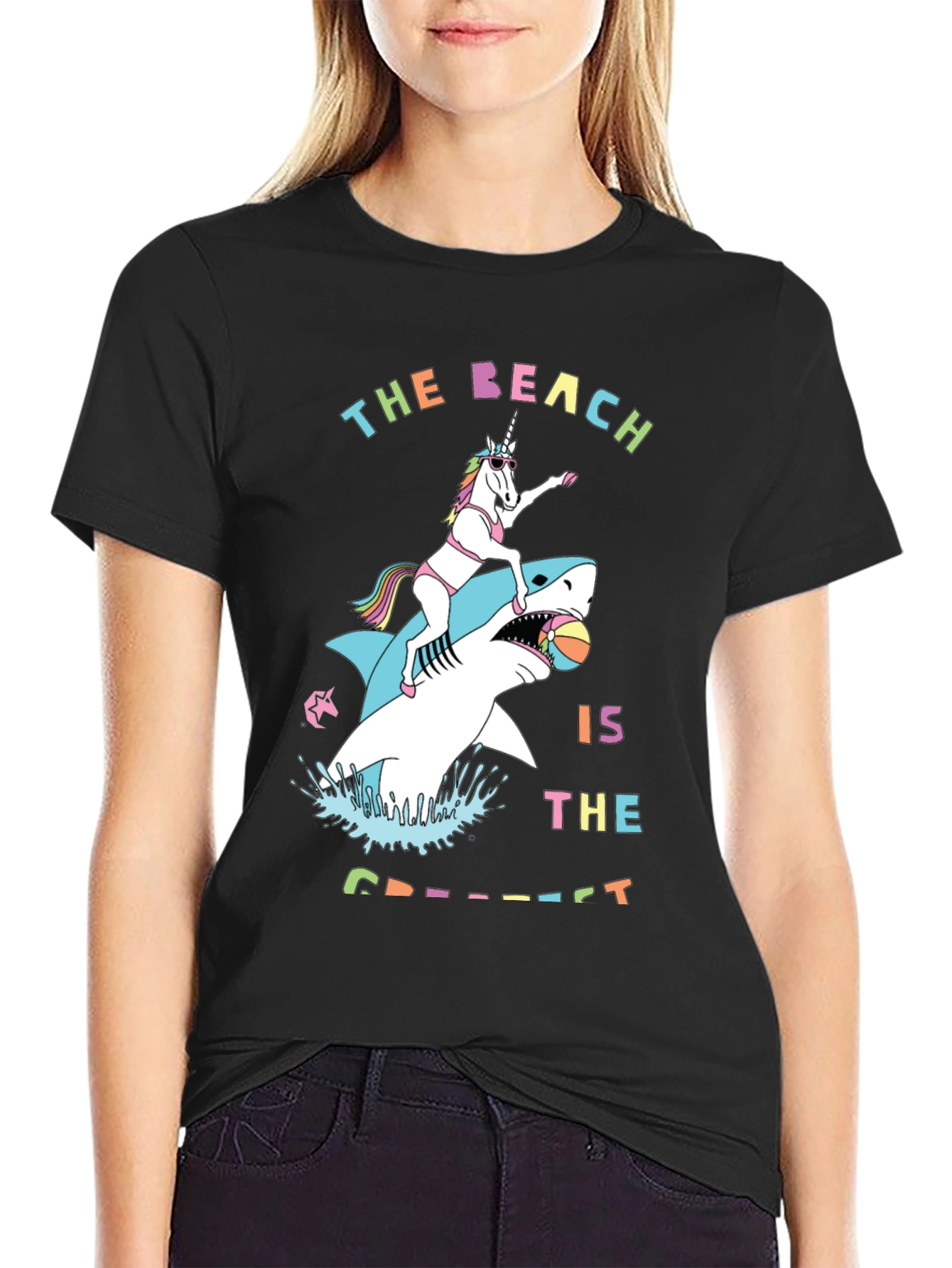 Black Unicorn Shark T-Shirt - The Beach is The Greatest view 2