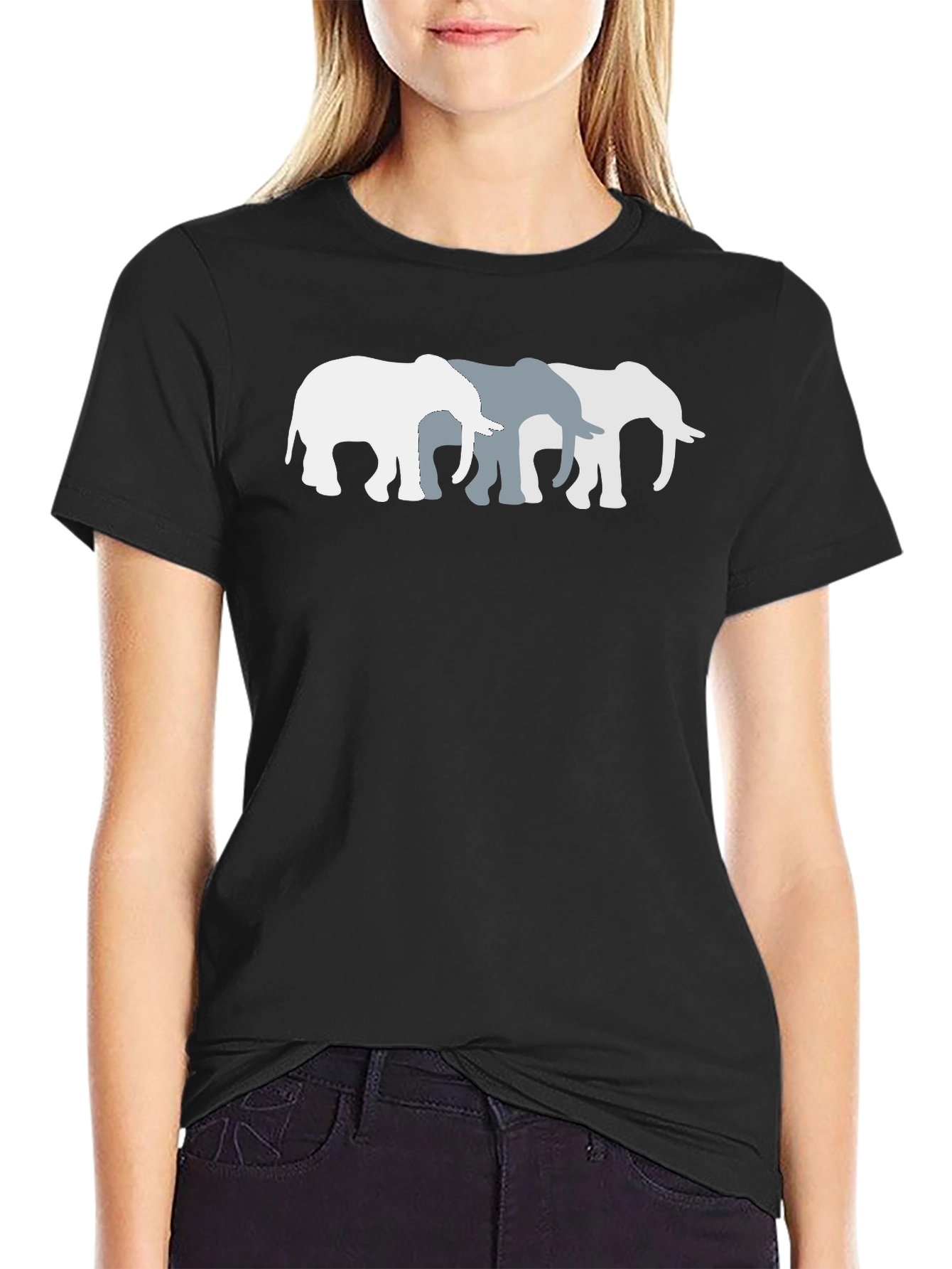 Black Elephant Trio Graphic Tee - Unisex Cotton T-Shirt view 2
